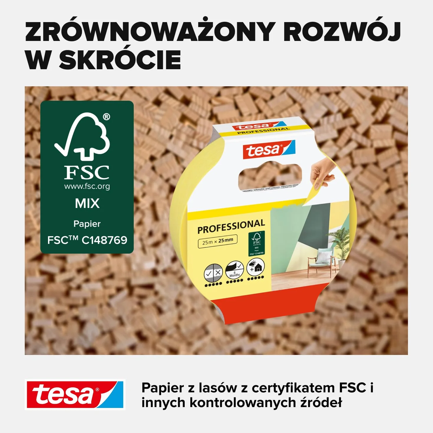 tesa Professional - malarska taśma maskująca z cienkiego papieru Washi do wyjątkowo precyzyjnego maskowania podczas malowania - do stosowania wewnątrz i na zewnątrz - 25m x 25mm