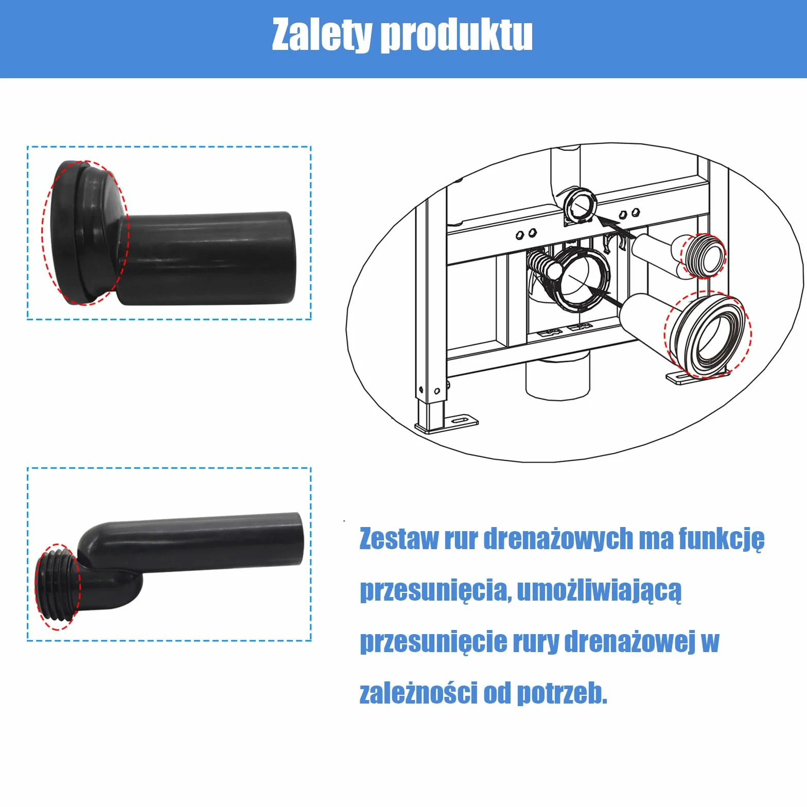Zestaw przyłączeniowy do WC Mendorio – przyłącze do wiszącego WC, wykonane z PE-HD, odpowiednie do średnic rur: d=90 mm, d1=45 mm, kompatybilne z rurą przyłączeniową do WC Geberit 405.116.00.1.