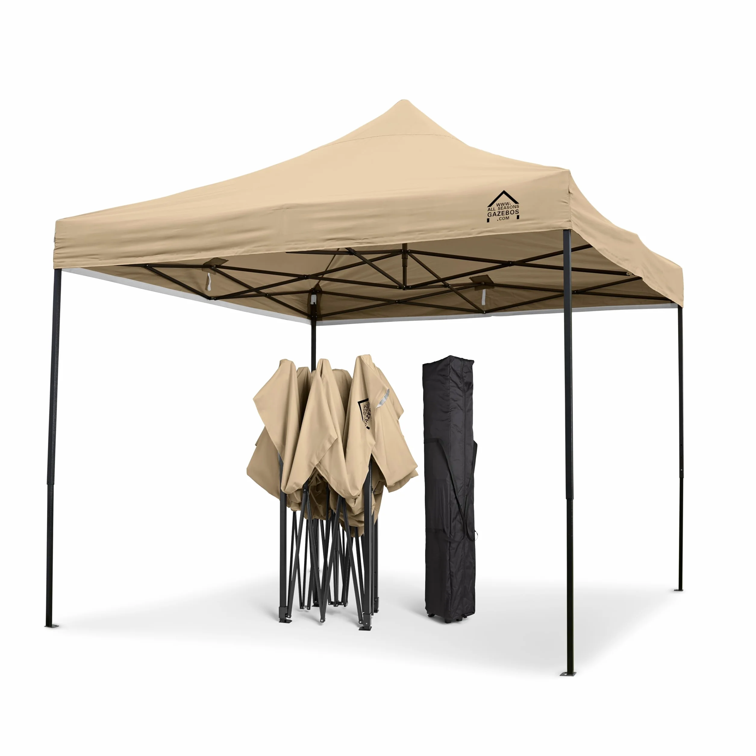 All Seasons Gazebos Wytrzymały w pełni wodoodporny pawilon rozkładany 3 x 3 m z 4 ścianami bocznymi i pakietem akcesoriów - beżowy