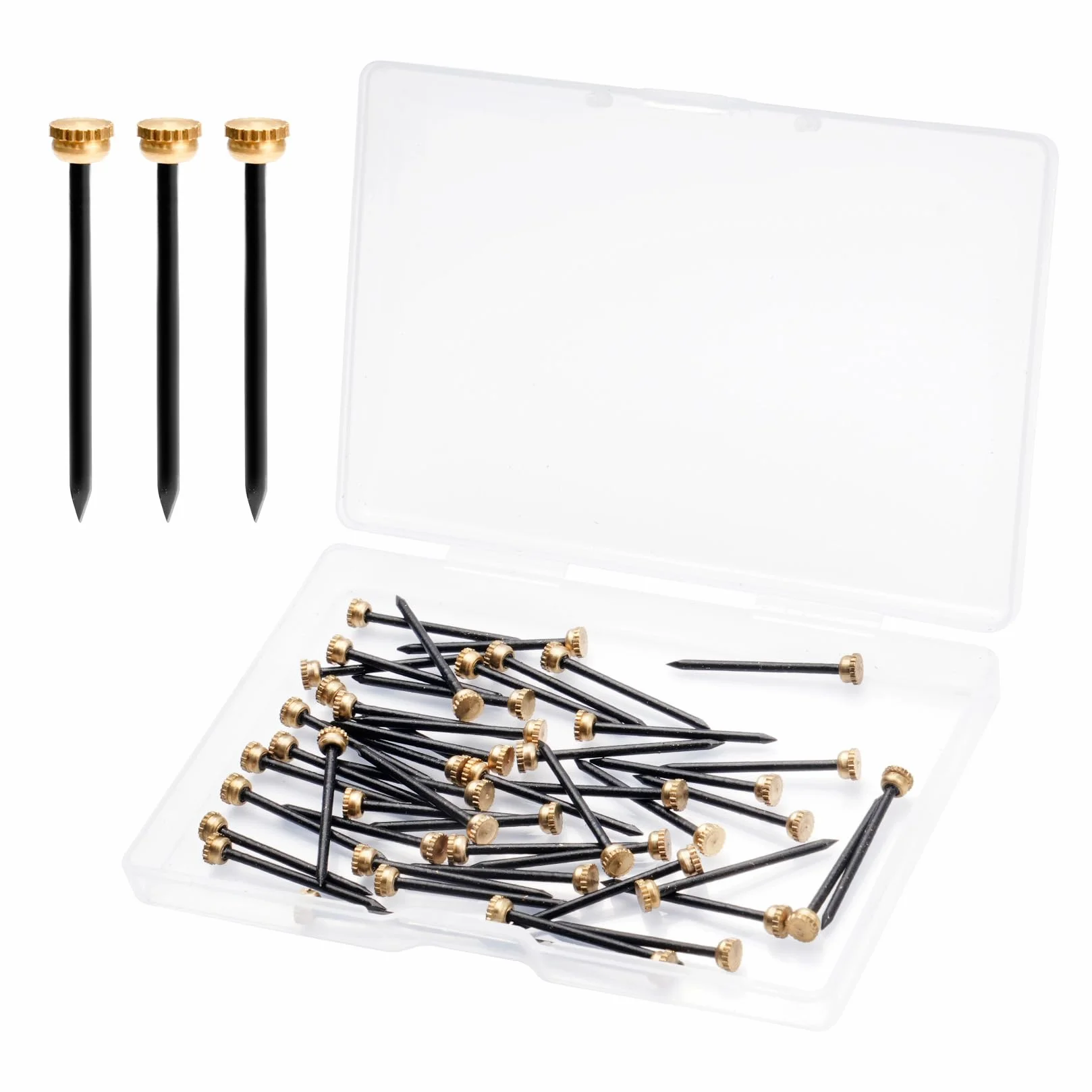 Zestaw 50 sztuk gwoździ do obrazów, stalowe gwoździe 25mm do gwoździ obrazowych do ścian betonowych, Nails Set, gwoździe miedziane ze złotą główką, zestaw gwoździ ściennych gwoździ hakowych do betonu