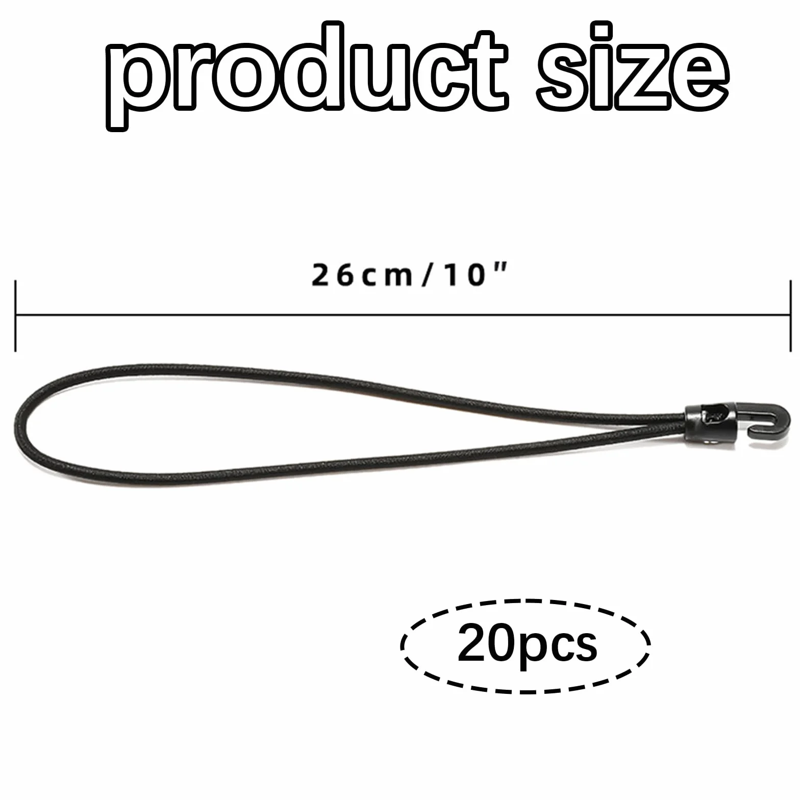 20 sztuk gumek napinających z hakami (czarne, 26 cm) – elastyczne napinacze do plandeki na kemping, do przykrycia basenu i plandeki na przyczepy, odporne na warunki atmosferyczne gumowe