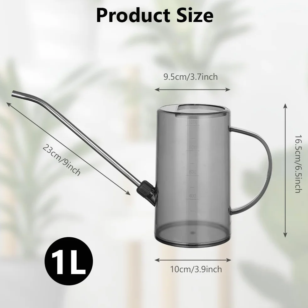 OFFCUP Konewka do nawadniania 35oz 1L, plastikowa mini mała konewka, rośliny kwiaty długa wylewka konewka do podlewania do użytku domowego bonsai wewnątrz na zewnątrz ogród sukulenty (szara)