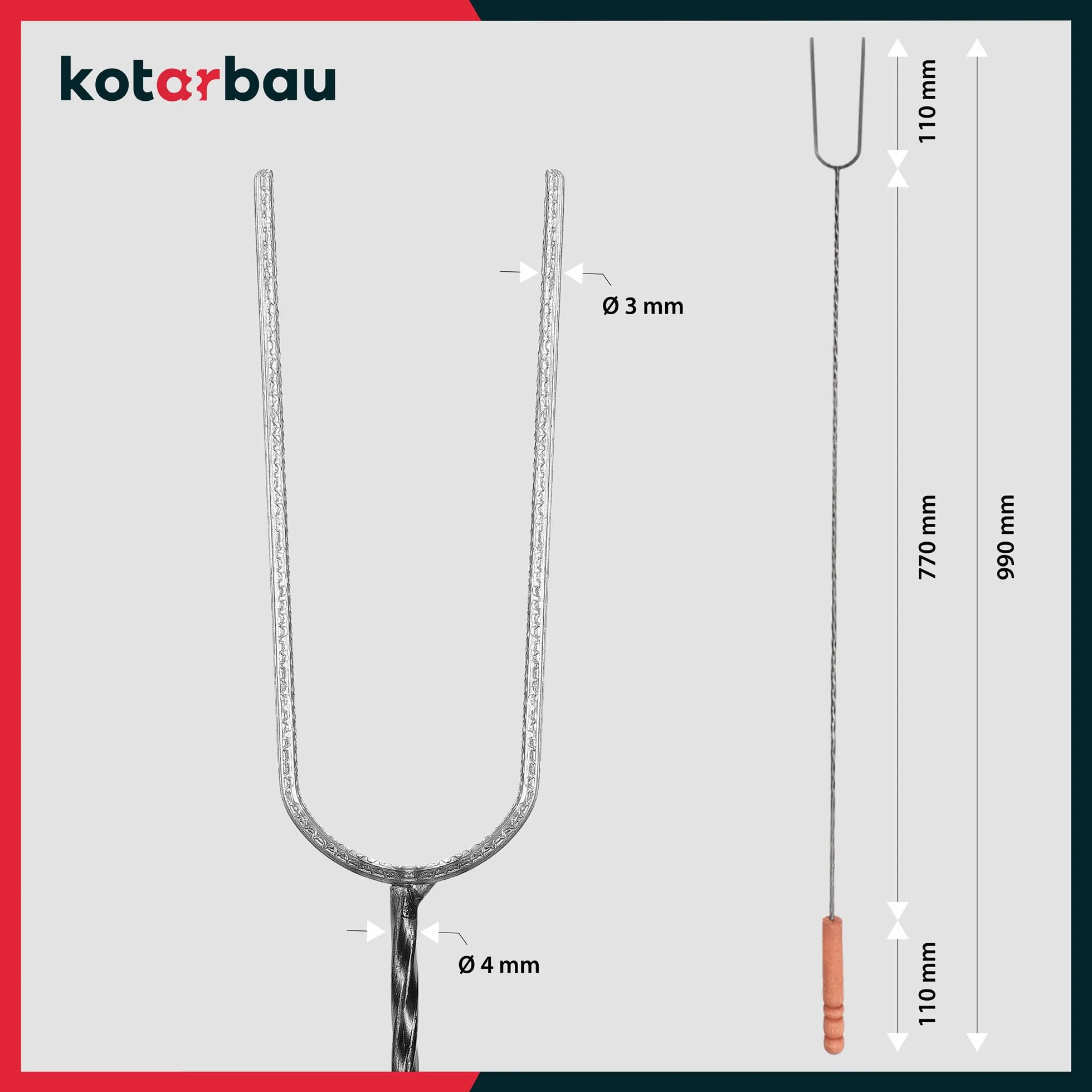 KOTARBAU® Zestaw 10 szt. Widełki Ogniskowe - 100 cm - Kijek na Kiełbasę - Widelec na Ognisko - Widełki na Grilla