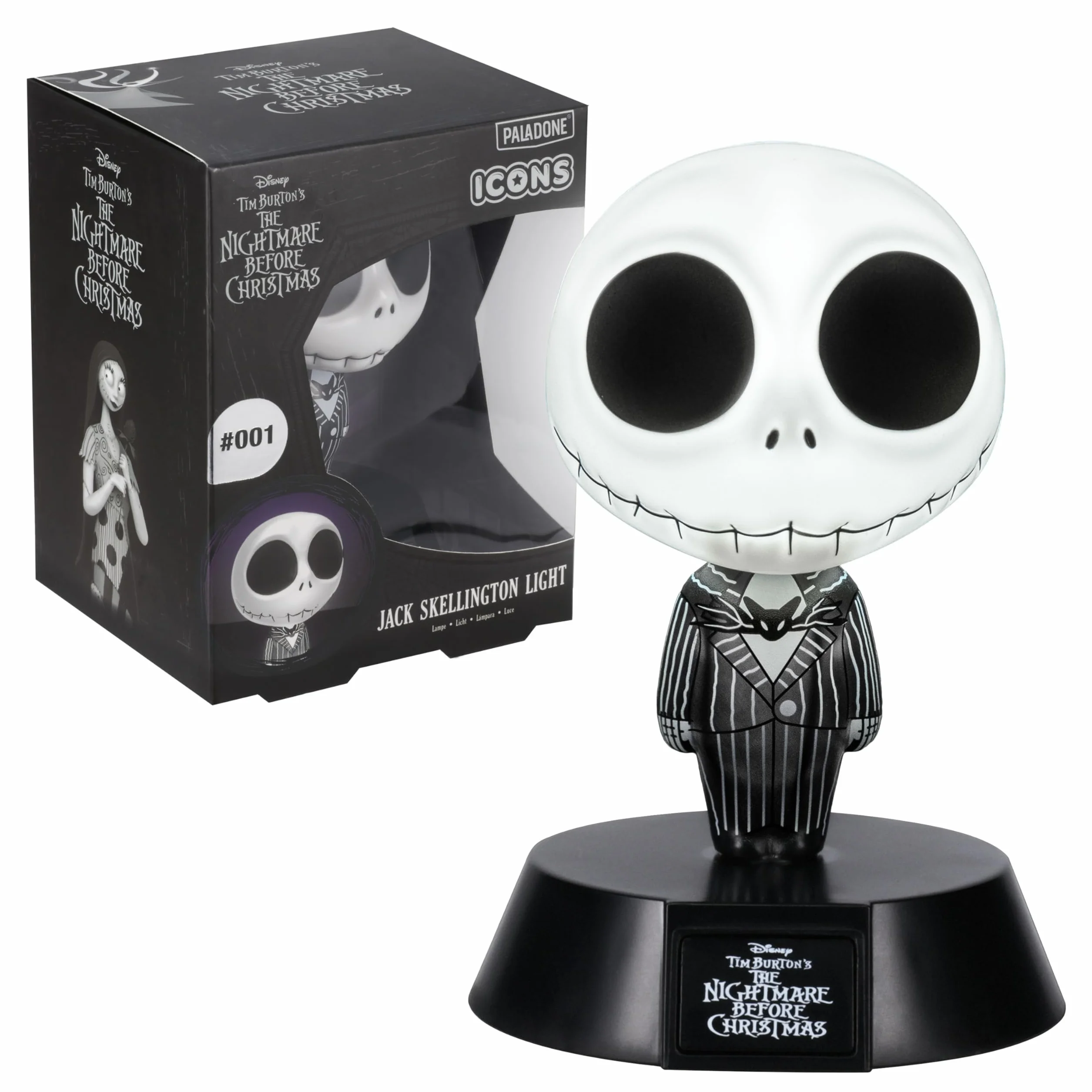 Paladone Jack Skellington Icon Light, oficjalnie licencjonowany produkt Nightmare Before Christmas, prezent kolekcjonerski dla fanów filmu, upiorna dekoracja na Halloween, zasilanie bateryjne, 10 cm