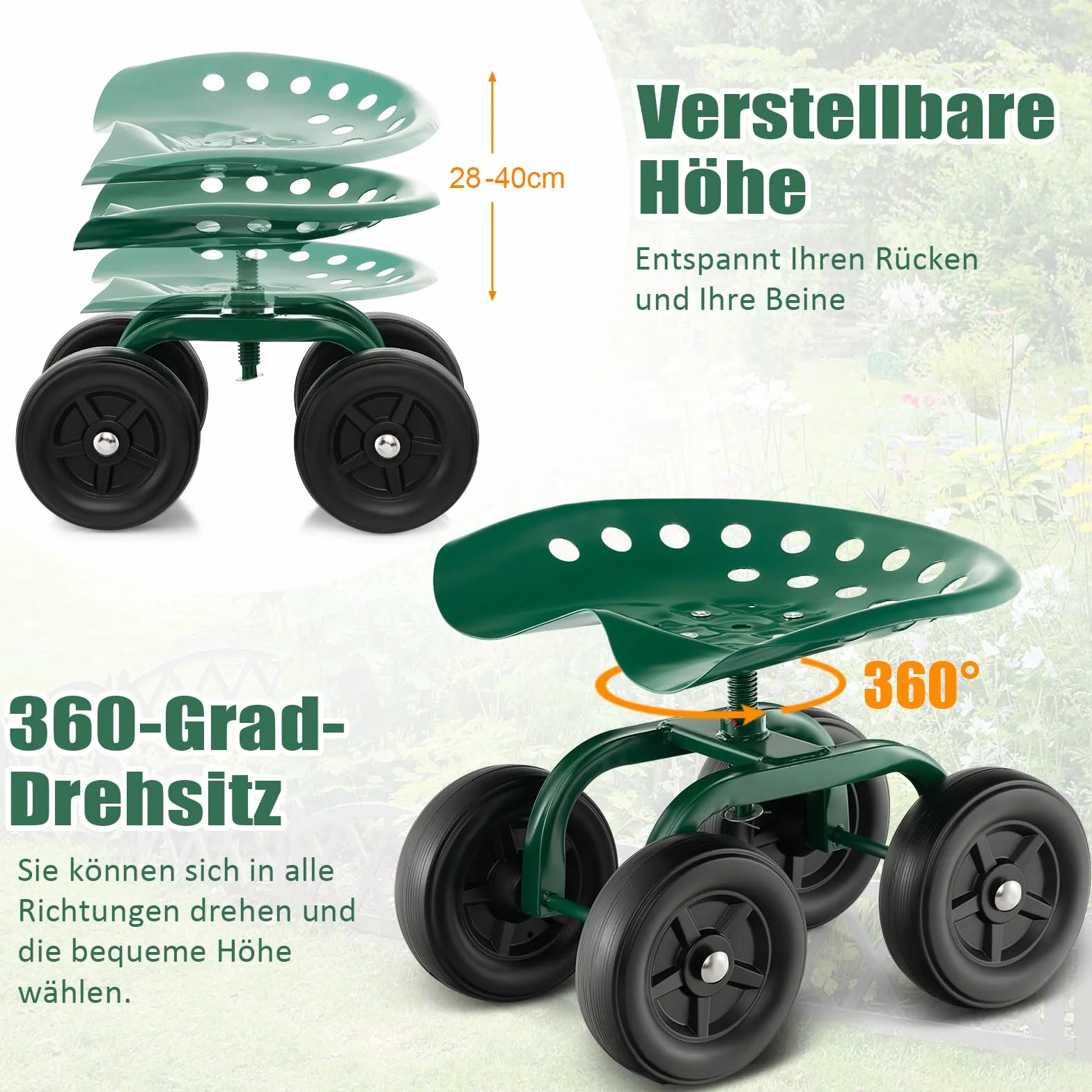 GOPLUS Siedzisko na kółkach regulacja wysokości 28-40 cm 150 kg