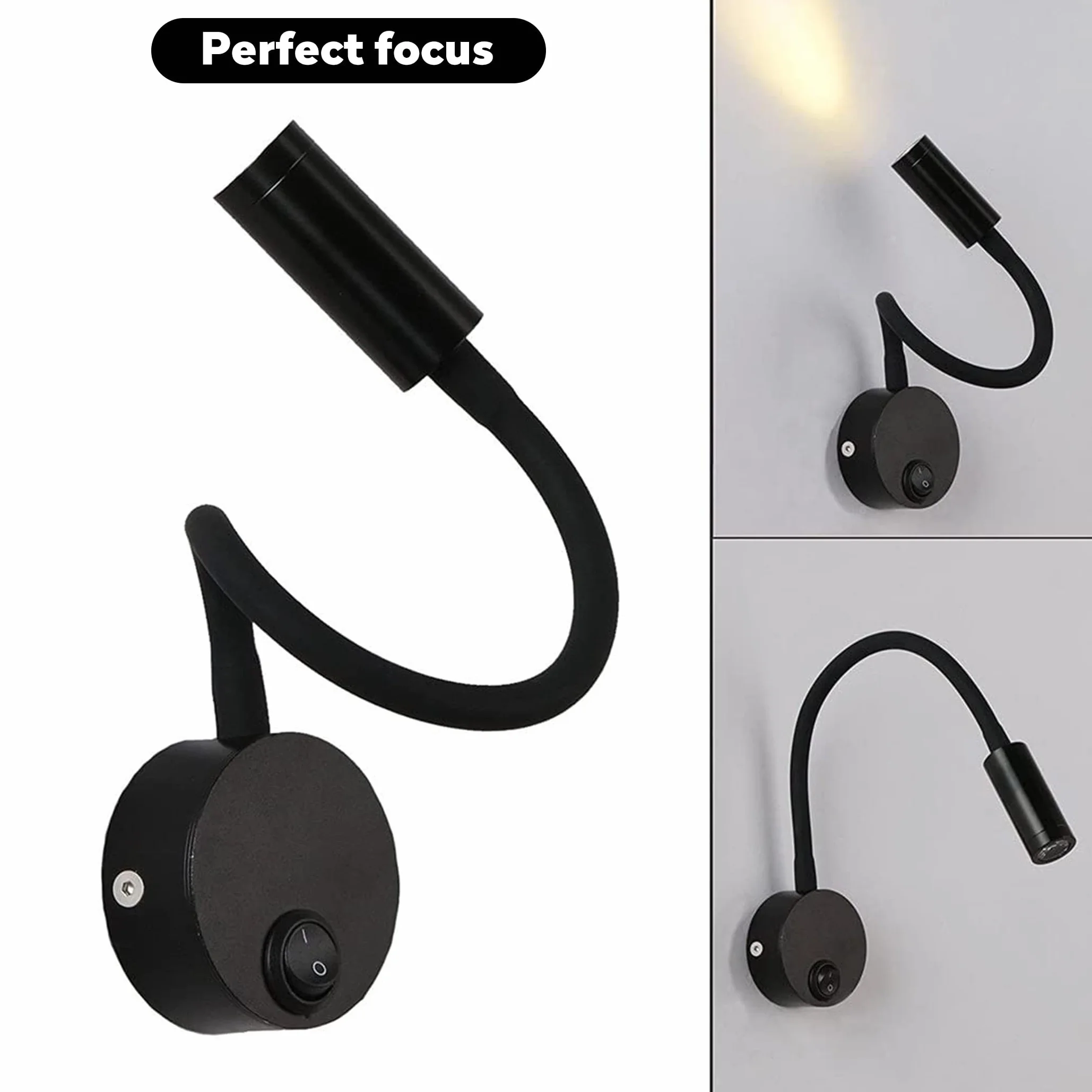 2 sztuki czarna lampa do czytania na ścianie 3W - regulowana elastyczna aluminiowa lampa biurkowa z przełącznikiem LED do pielęgnacji oczu