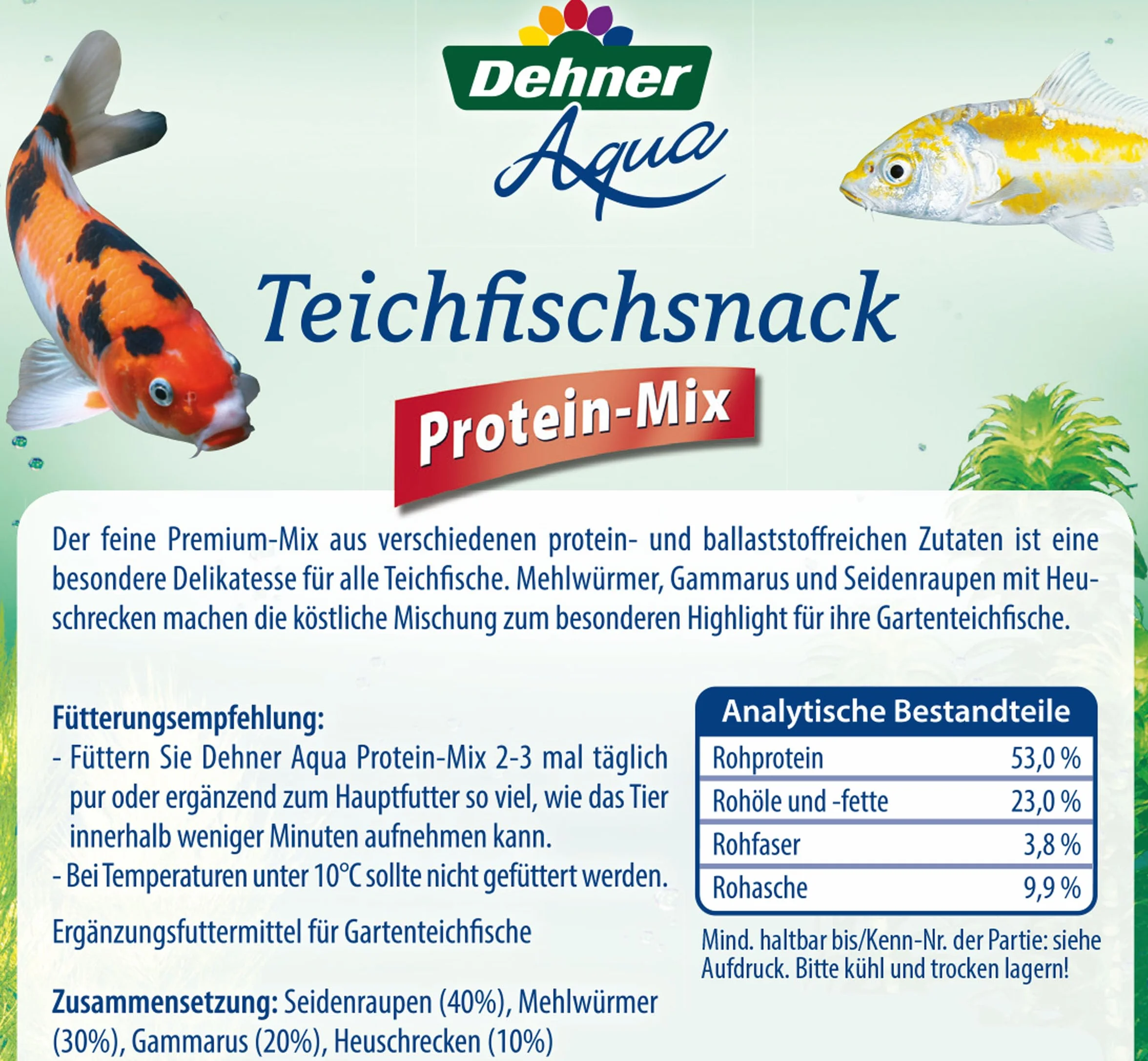 Dehner Aqua karma dla ryb stawowych mieszanka białek jedwabników mączniaków gammarus koniki polne 200 g