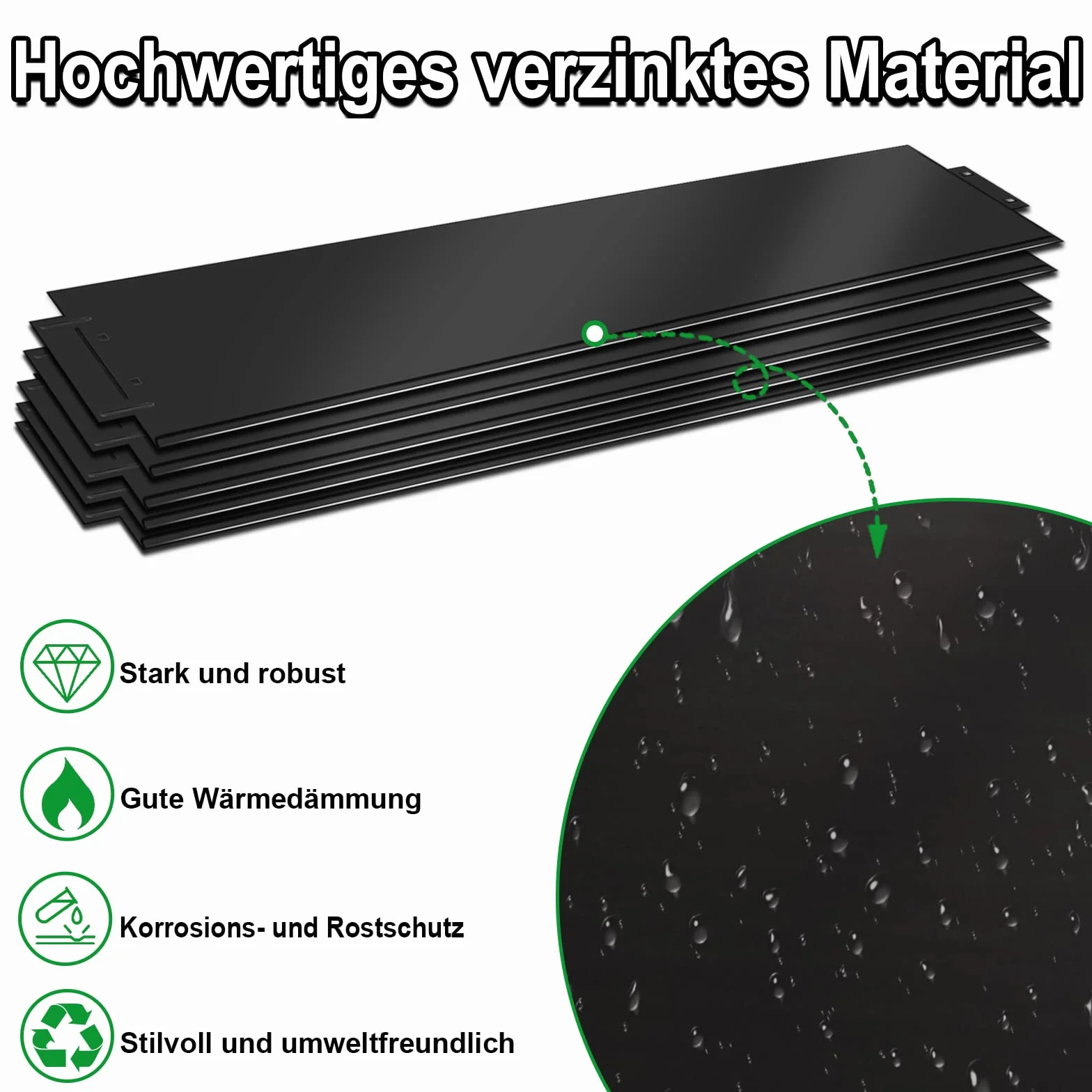 UISEBRT Krawędź trawnika, metalowa, ocynkowana, 50 m, 100 x 15 cm – 50 x obramowanie rabatki, krawędź do koszenia, palisada, czarne (długość 50 m – wysokość 15 cm)