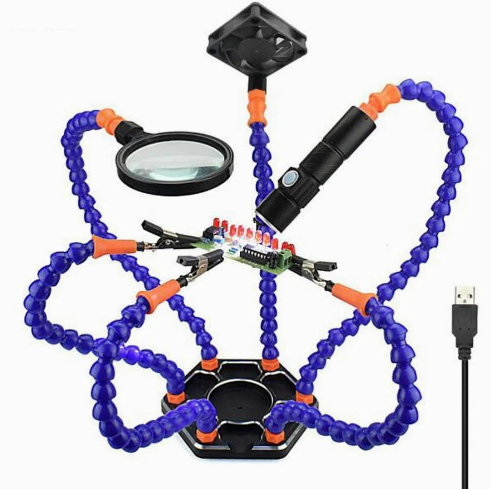 Lupa i lampa biurkowa 3x-5x i mini latarka Pomocna trzecia ręka Lupa z lupą Stojak z zaciskiem i krokodylkami Uchwyt lutowniczy do prac lutowniczych Hobby, naprawa, gry modelarskie REG Comfortable