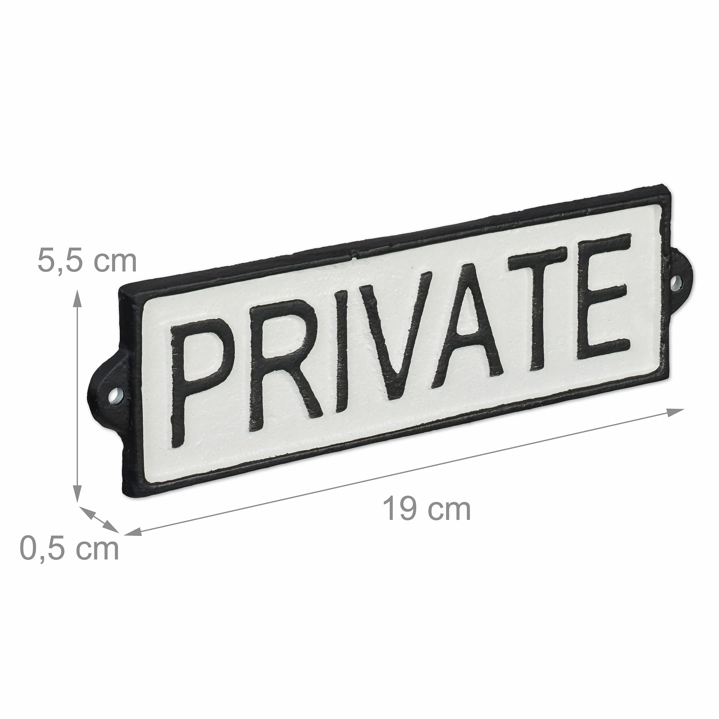Relaxdays Tabliczka prywatna, żeliwo, tabliczka ścienna "Private", dekoracyjna tabliczka metalowa na drzwi i ścianę, tabliczka informacyjna, biała/czarna
