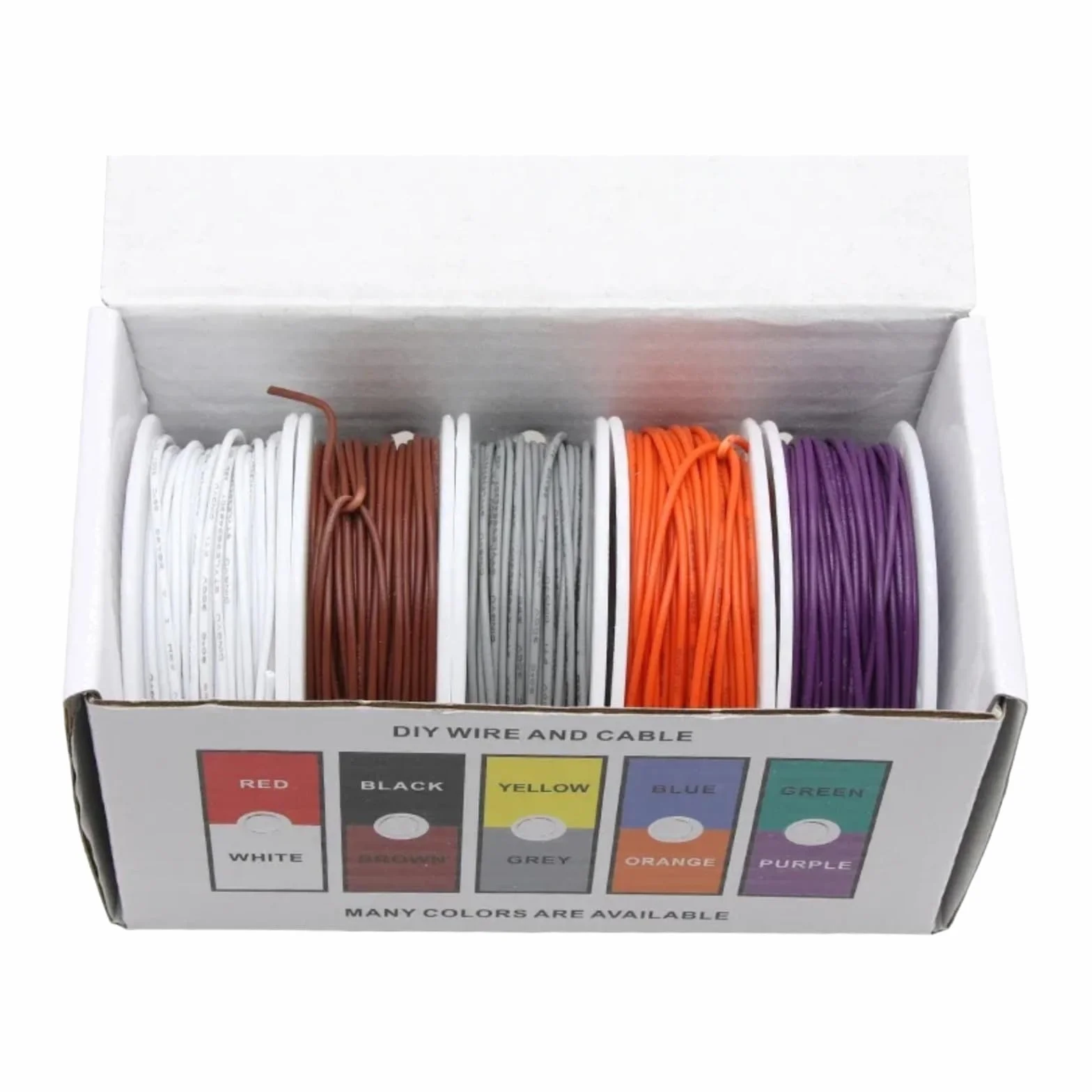 UL1007 Kable elektryczne 5 Zestaw do mieszania kolorów izolowany miedziany PCW 30 28 26 24 22 20 18 16 AWG skręcone PCB (Boxed 2; 28AWG 20m x5 rolek)