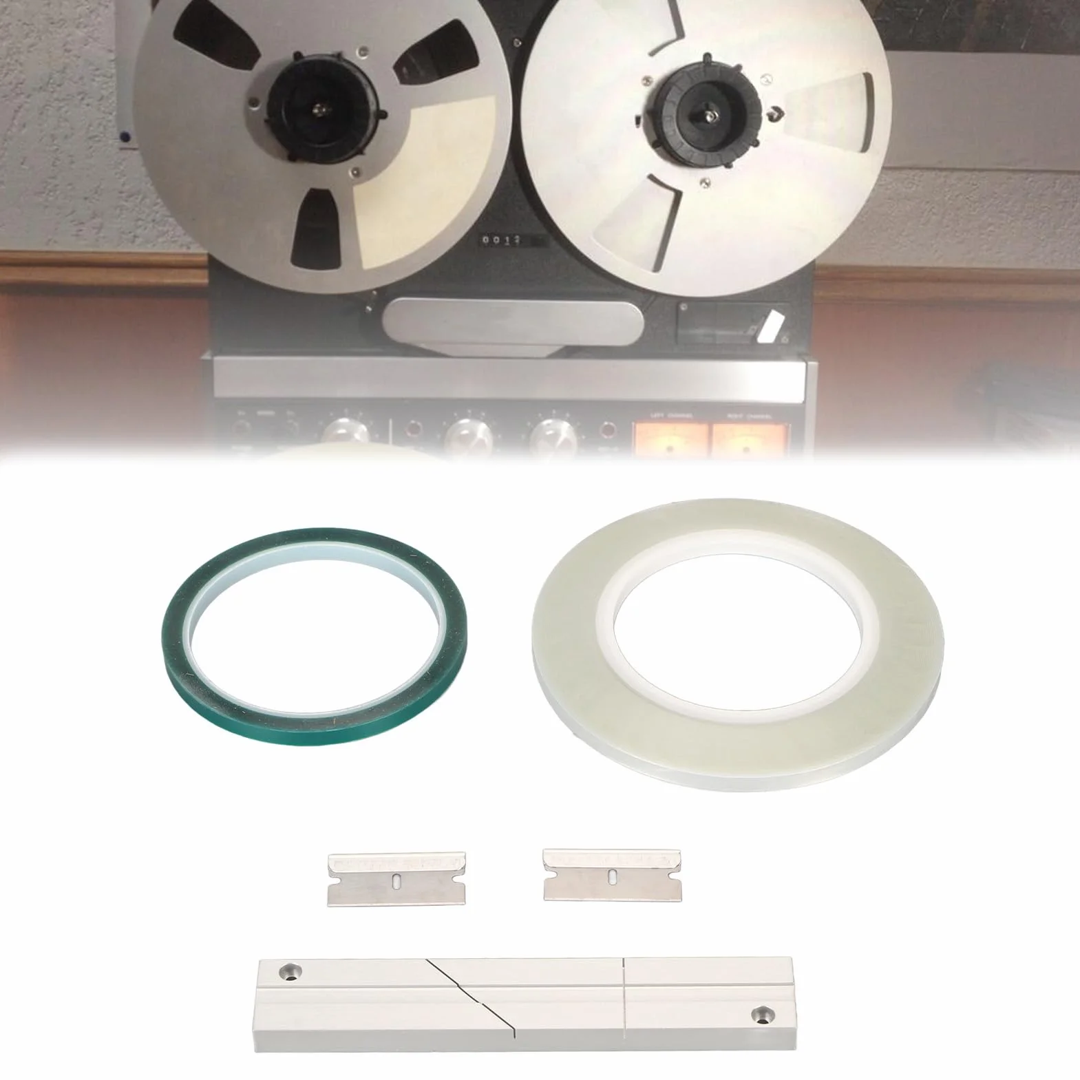 Zestaw do łączenia Taśm 1/4 10 Cali, Zestaw do łączenia Taśm Audio z otwartą szpulą, z Blokiem do łączenia Taśm, Taśmą do łączenia i Taśmą prowadzącą, do Magnetofonów Szpulowych