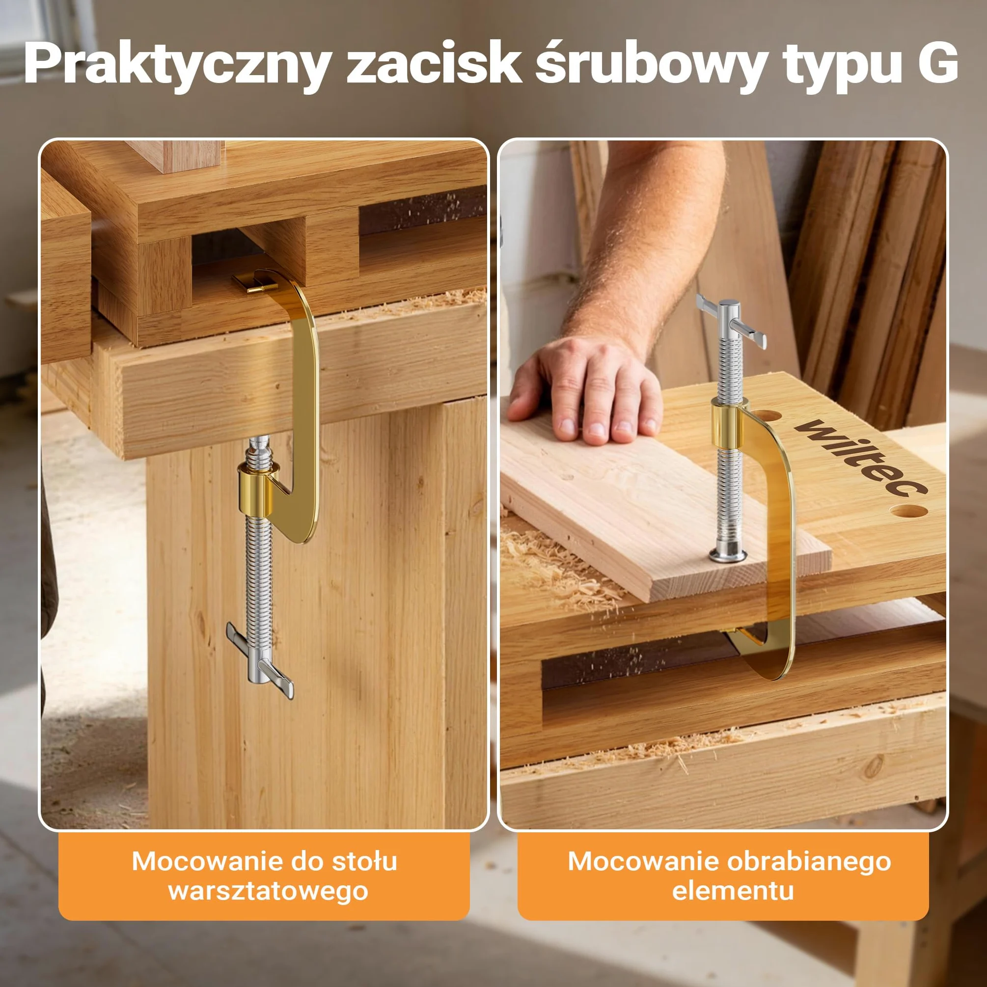 Wiltec Płyta strugarska z imadłem, kompaktowe 45,5 x 28 x 7 cm, mini stół stolarski z 2 zaciskami śrubowymi do mocowania na stole, drewno bukowe