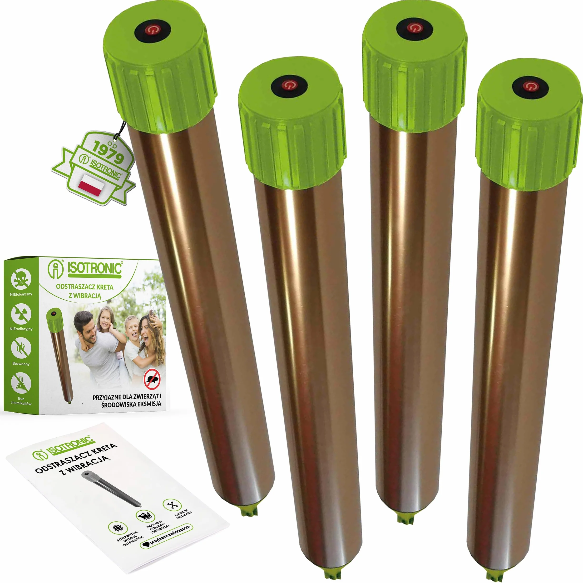 ISOTRONIC Vibrasonic odstraszacz kretów z włącznikiem On/Off (Zestaw 4 sztuk)
