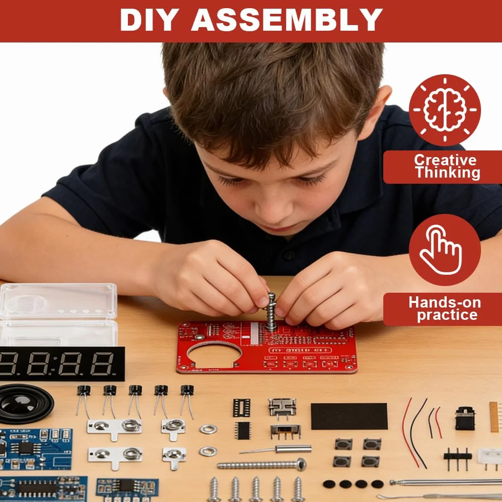 Zestaw do lutowania radia cyfrowego, zestaw do lutowania z cyfrowym wyświetlaczem do radia HD, zestaw do lutowania elektroniki DIY, moduł radia, pamięć w przypadku awarii zasilania, z modułem