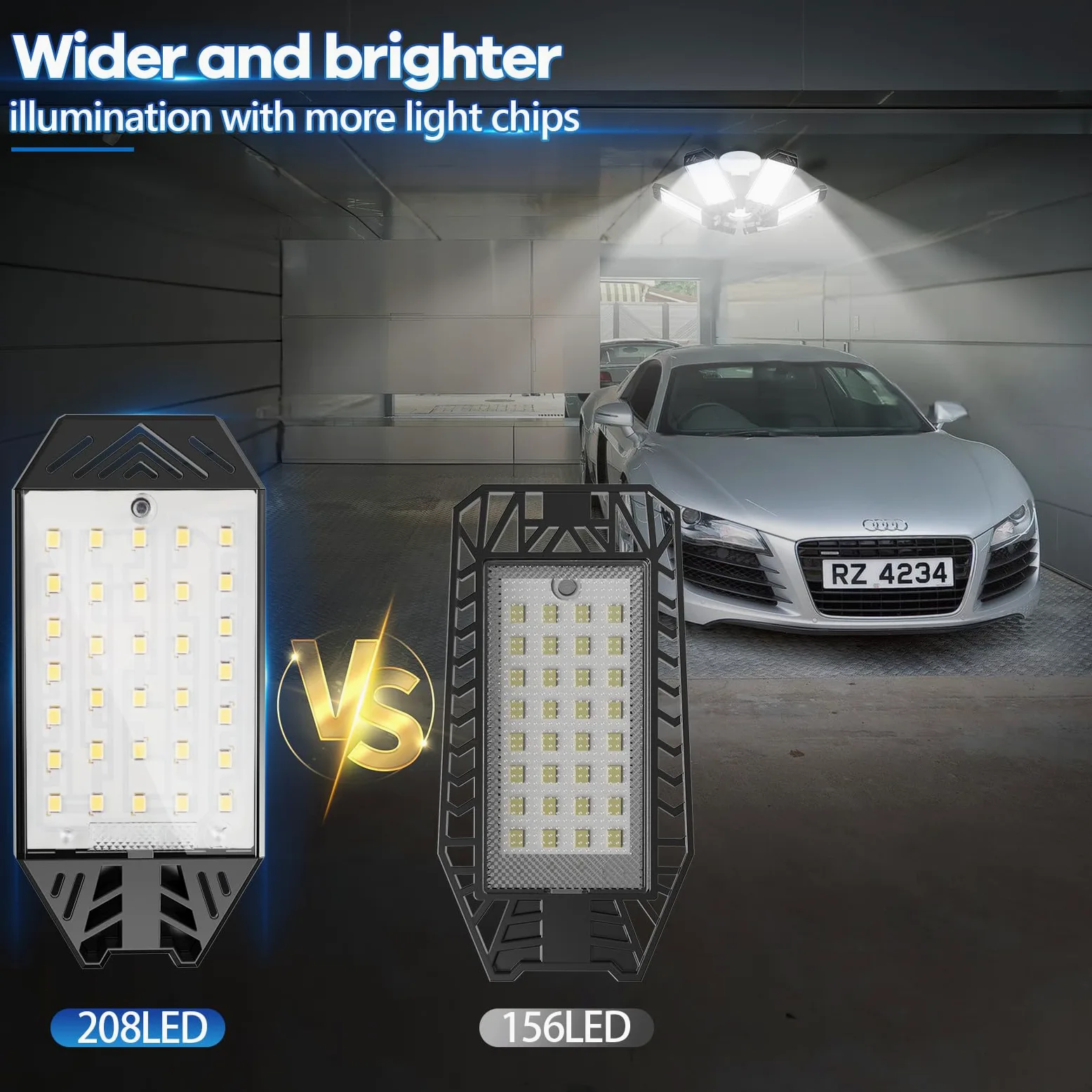 Lampa garażowa LED 160 W, 20000 lm, bardzo jasna, z 6 panelami odkształcalnymi, 6500 K, E26, E27, do warsztatu, magazynu, zatoki maks