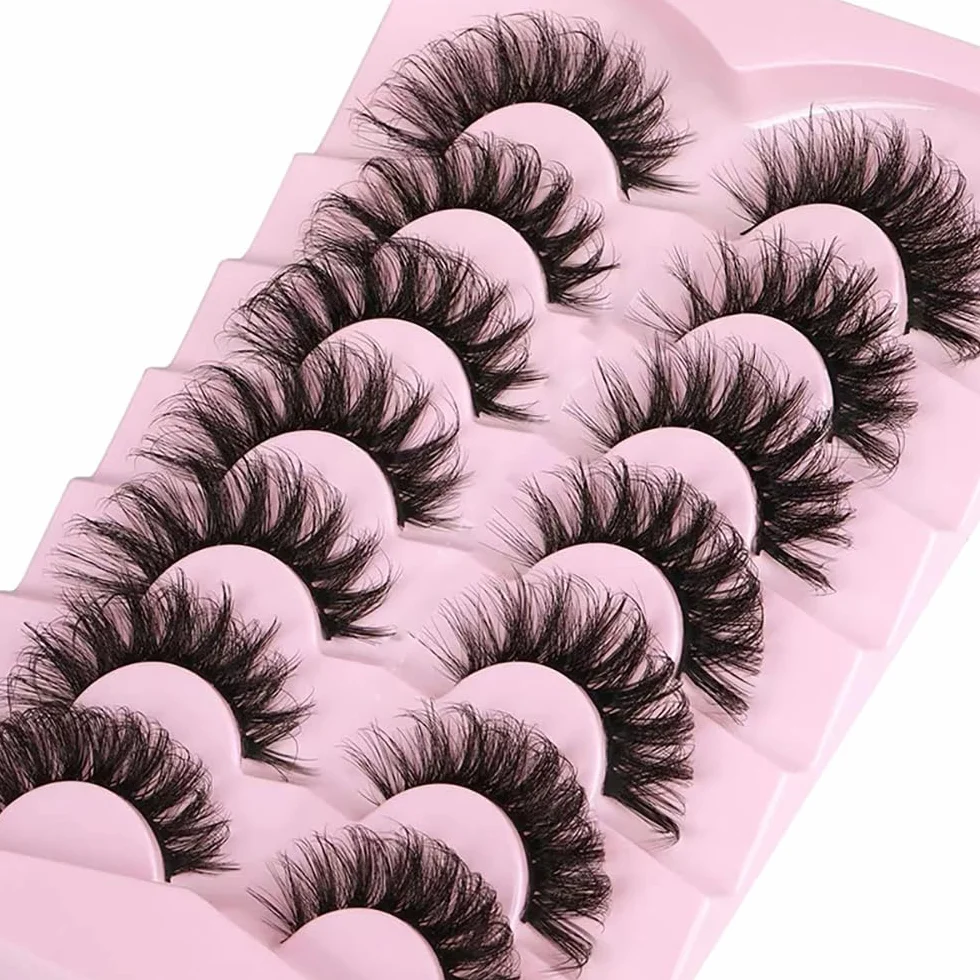 Russian Strip Lashes Natural Look Eye Lashes Sztuczne rzęsy Wispy D Curly Fluffy 3D, efekt kota, miękkie, sztuczne rzęsy, opakowanie 7 par (D48)