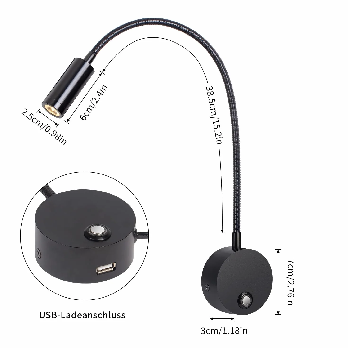 ERWEY 2 sztuki lampy do czytania, lampa ścienna LED, dotykowa, ściemniana, 3 tryby temperatury barwowej, lampa do łóżka z przyłączem USB do ładowania, do sypialni, czarna