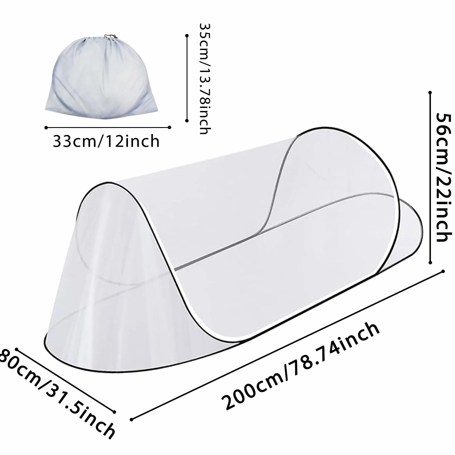 Moskitiera Pop Up, 200 x 80 x 56 cm, składana, przenośna, kempingowa, na łóżko, w podróży, na kemping, wygodna, szybka i przenośna