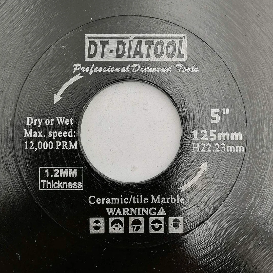 DT-DIATOOL Diamentowe ostrze piły 5 szt., 125 mm, tarcza tnąca z siatką X, turbo, do płytek porcelanowych, marmuru, ceramicznego granitu