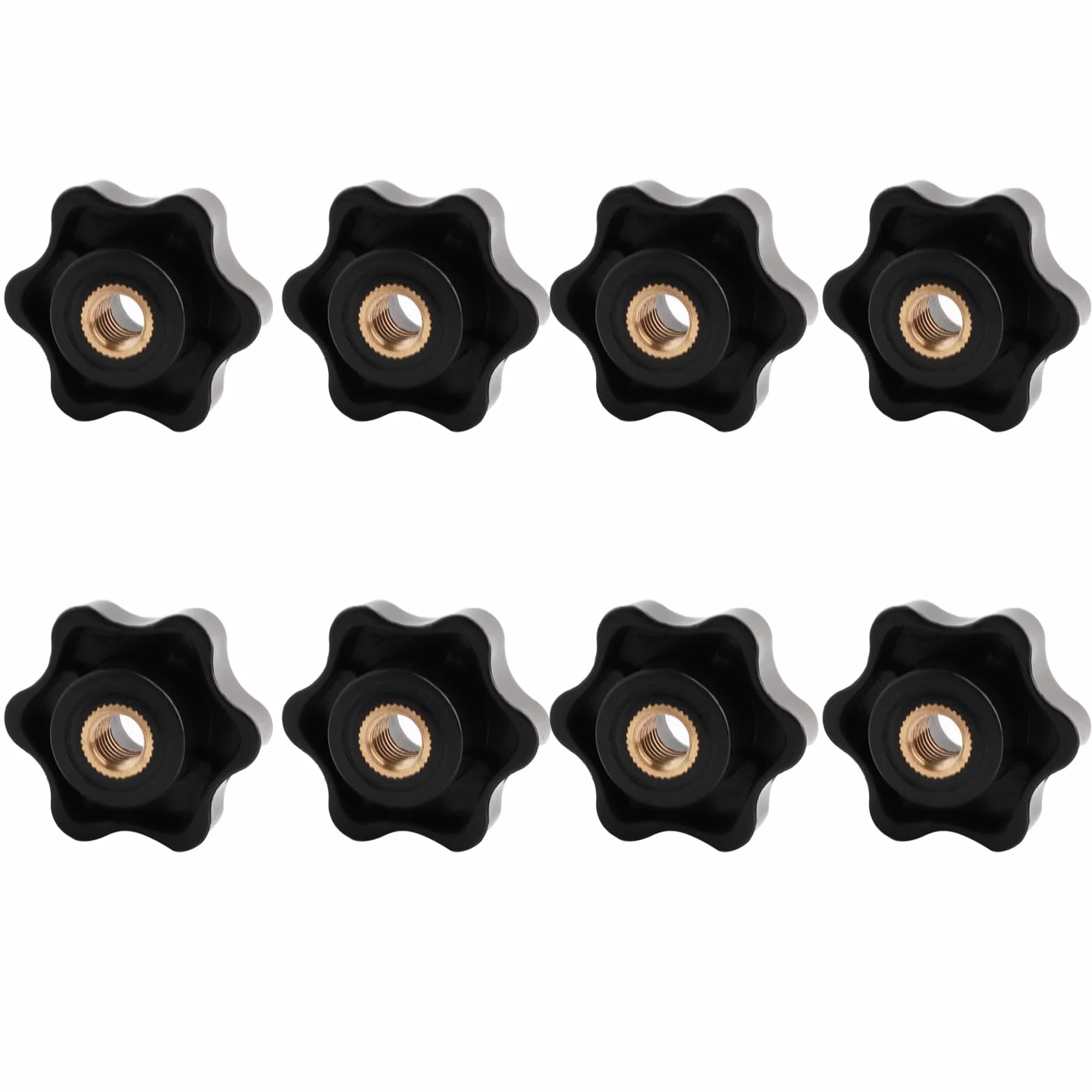 8 sztuk nakrętek gwiazdowych M8, średnica zewnętrzna 38 mm, czarna nakrętka motylkowa z tworzywa sztucznego, nakrętka radełkowana, gwint wewnętrzny mosiądz do maszyn, obrabiarek, sprzętu fitness