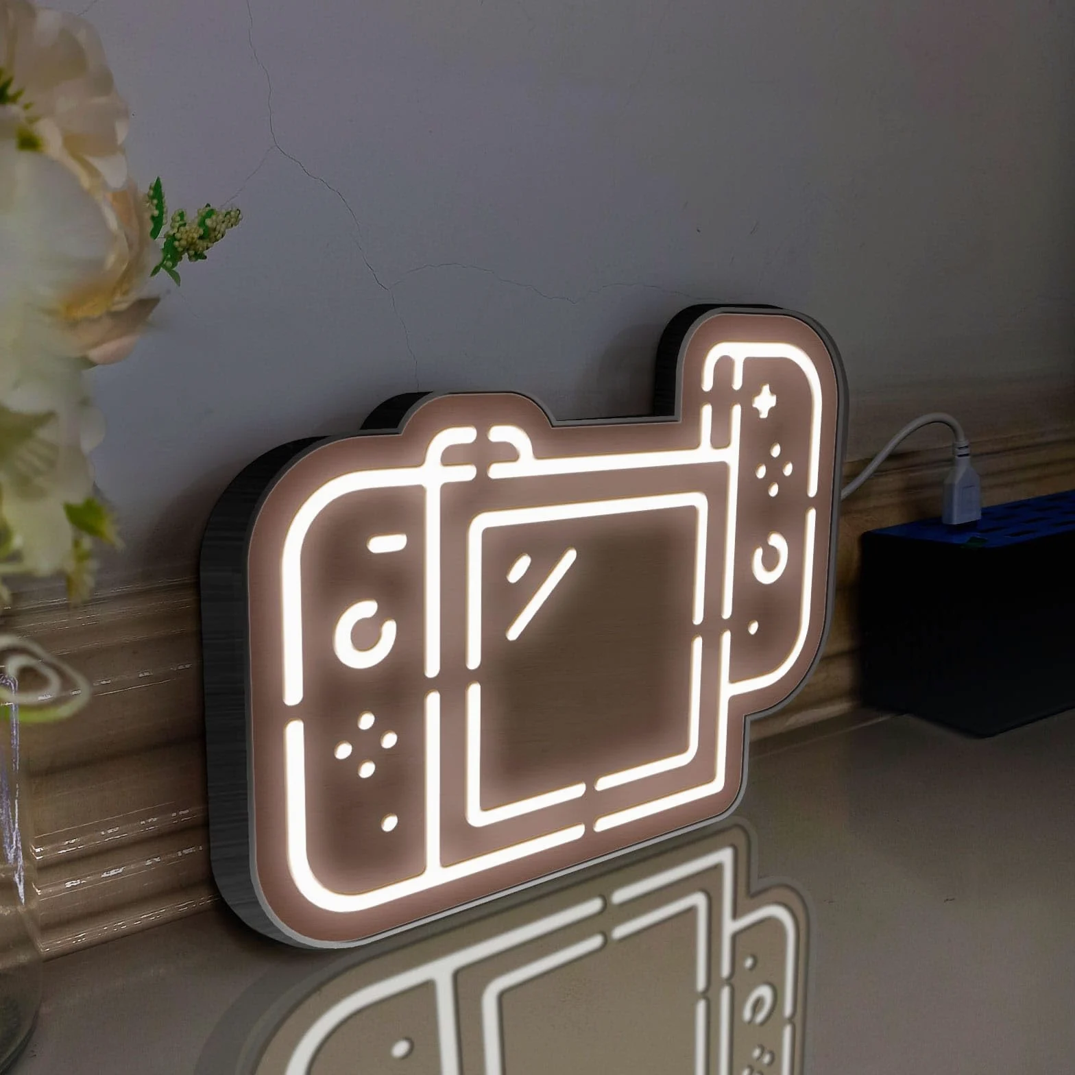 Konsola do gier LED, kontroler do gier, dekoracja ścienna, znak świetlny, dekoracja biurka, dekoracja sypialni, prezent dla fanów gier (światło statyczne, duży rozmiar)
