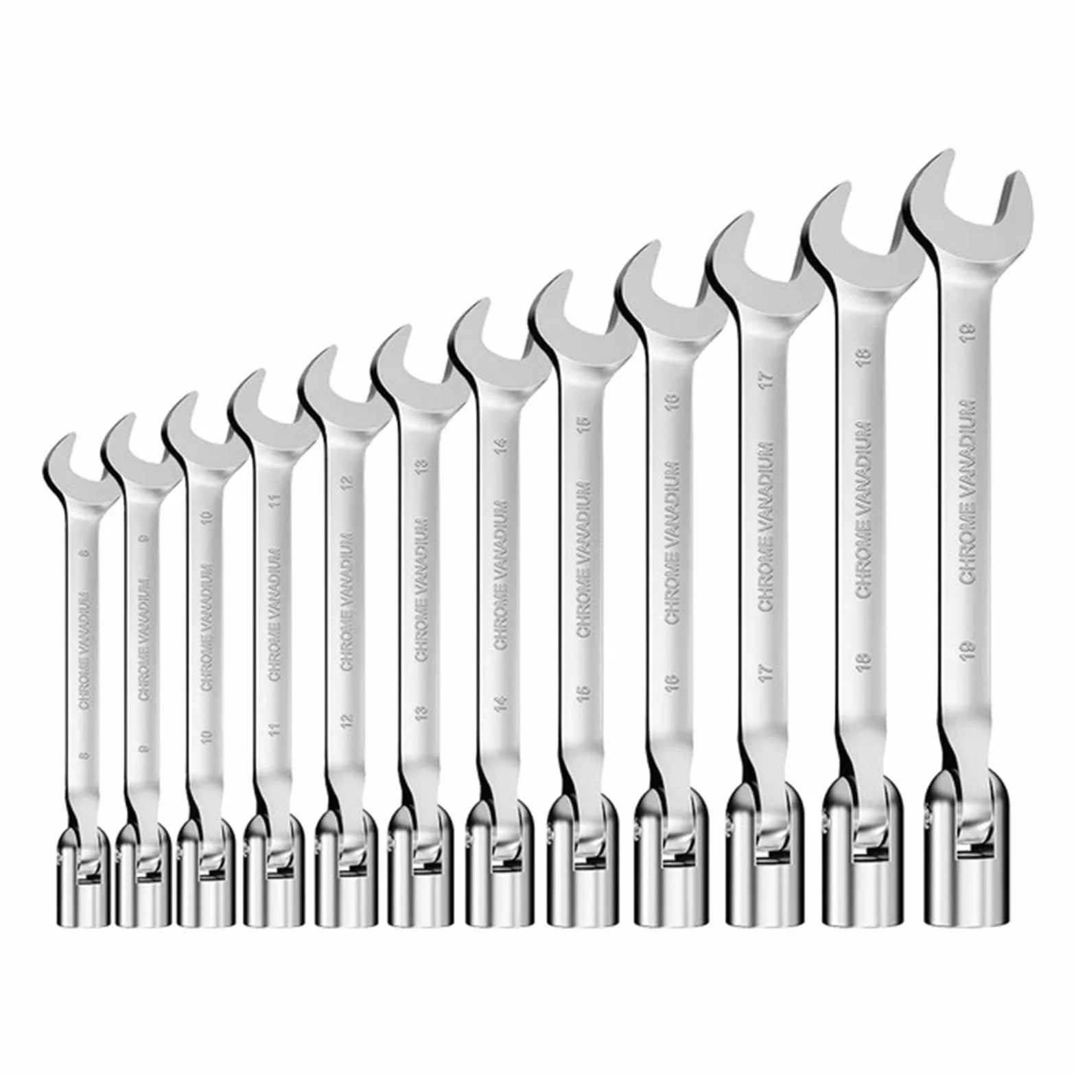 Klucz Nasadowy Z Obrotową Głowicą 8 Mm-19 Mm, Klucz Płasko-oczkowy, Narzędzie Do Naprawy Samochodów Szerokie Zastosowanie(12pcs-8-19mm)