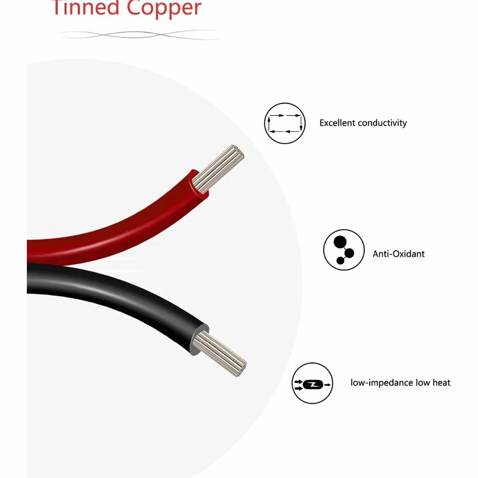 22AWG przewód elektryczny, 0,33 mm², ocynkowany drut miedziany, 2-żyłowy kabel PCW do pasków LED (10 m, czarny + 10 m czerwony)