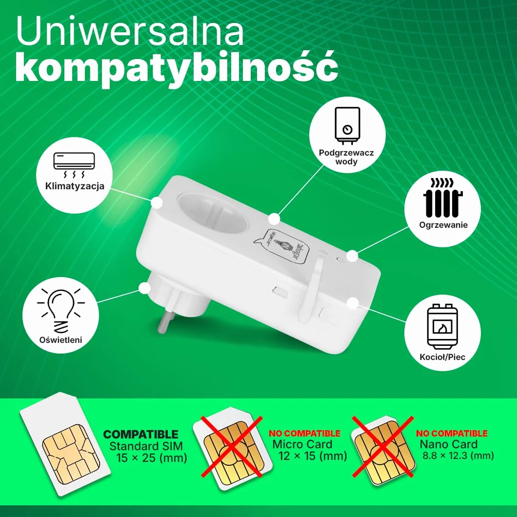 Inteligentne Gniazdko Bez Internetu/WiFi | Wymaga Karty SIM GSM/4G | Z Czujnikiem Temperatury i Zdalnym Sterowaniem przez SMS, Połączenie lub Aplikację | Natychmiastowe Powiadomienie