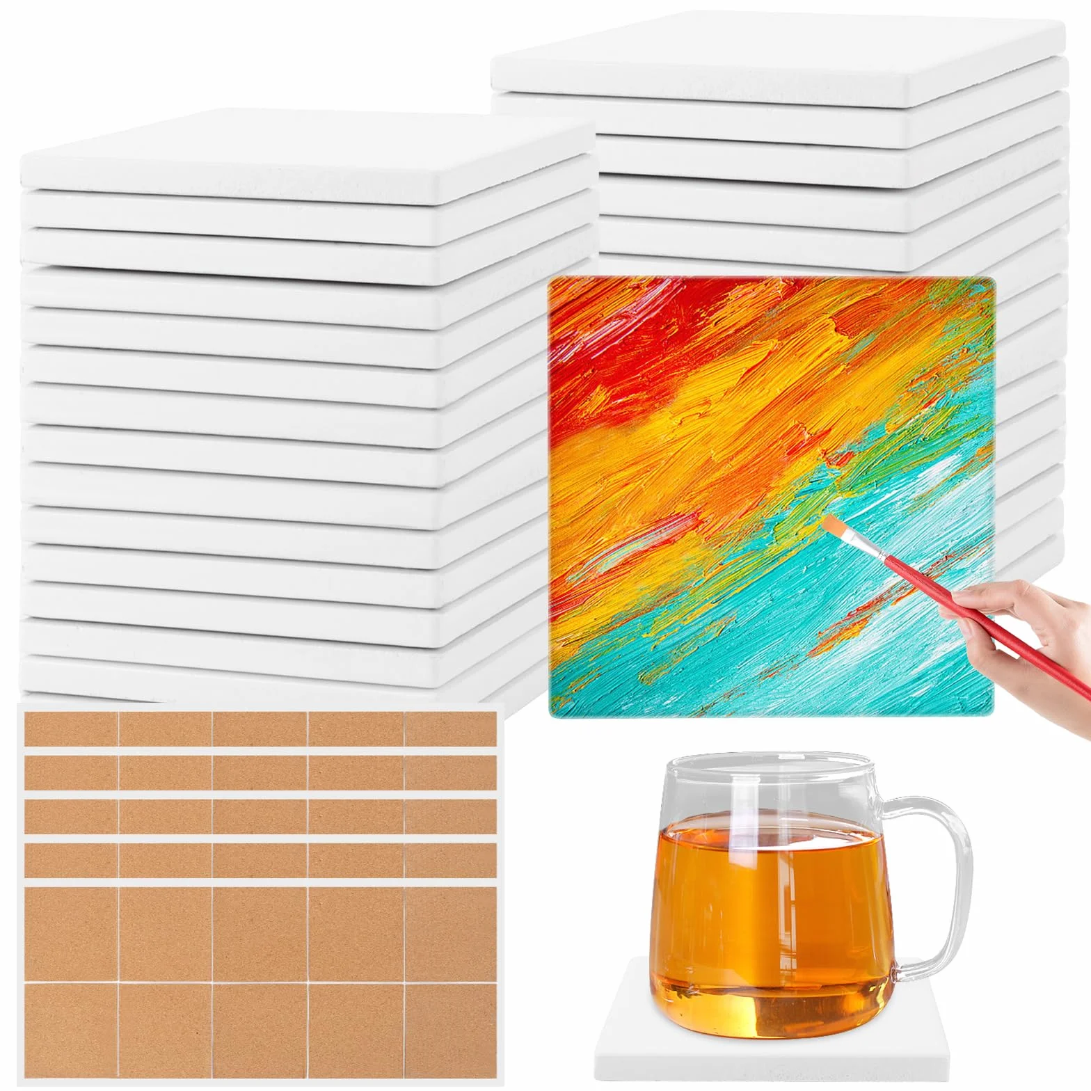 DAJAVE 20 sztuk ceramicznych podstawek do płytek, do majsterkowania, 10 x 10 cm, kwadratowe, z białej ceramiki, podkładki dla dzieci, do majsterkowania, płytek ceramicznych do majsterkowania