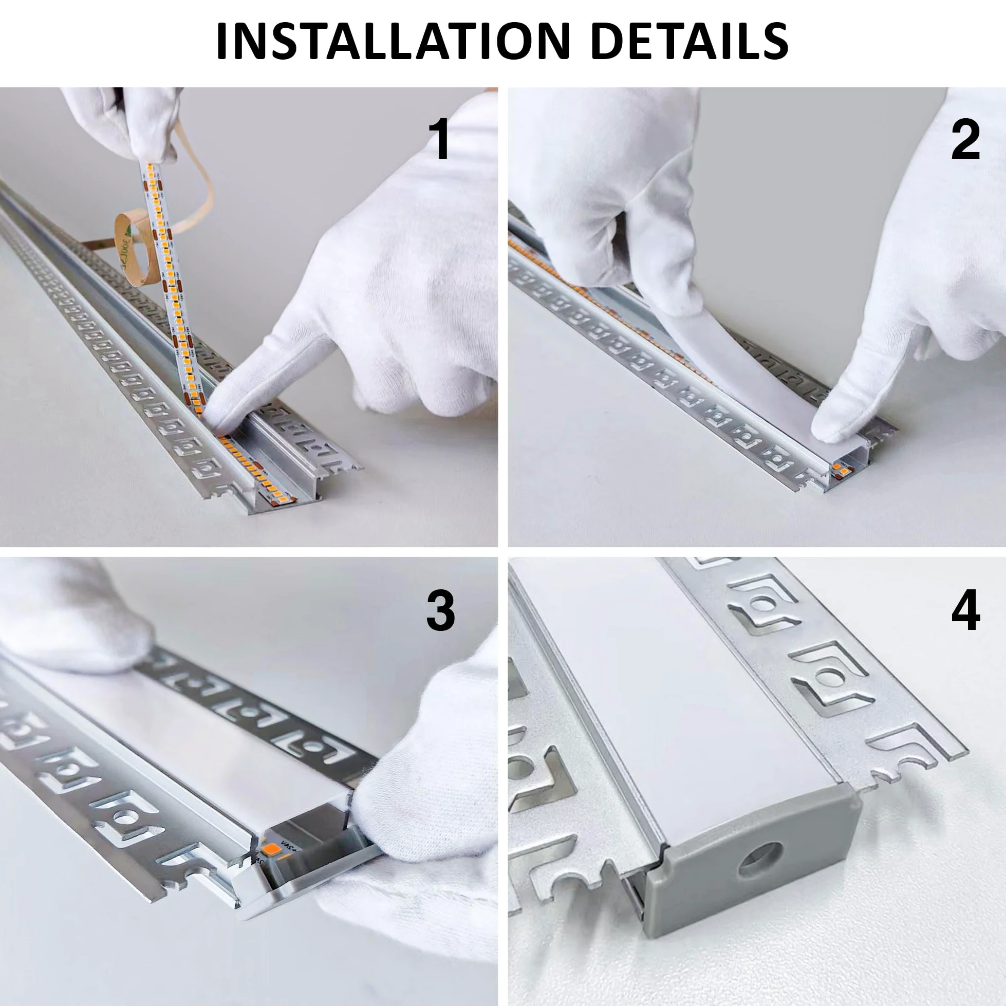Shine Plus Zestaw 6 profili LED na sucho 2M, profil aluminiowy do taśm LED, wpuszczana szyna LED z dyfuzorem, idealna do oświetlenia sufitowego i ściennego
