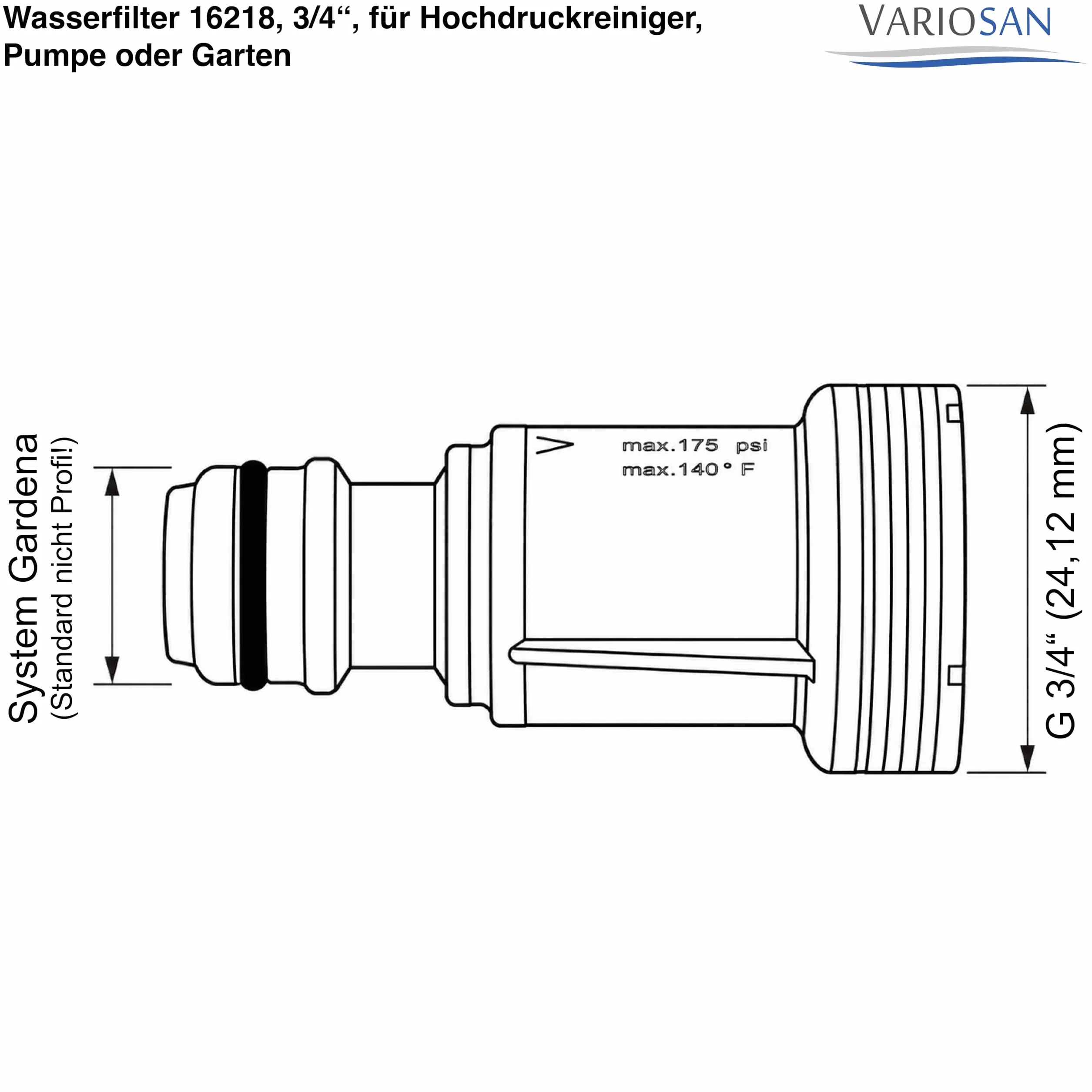 VARIOSAN Filtr do wody 3/4" do myjki wysokociśnieniowej Bosch AQT 33-10 35-12 37-13