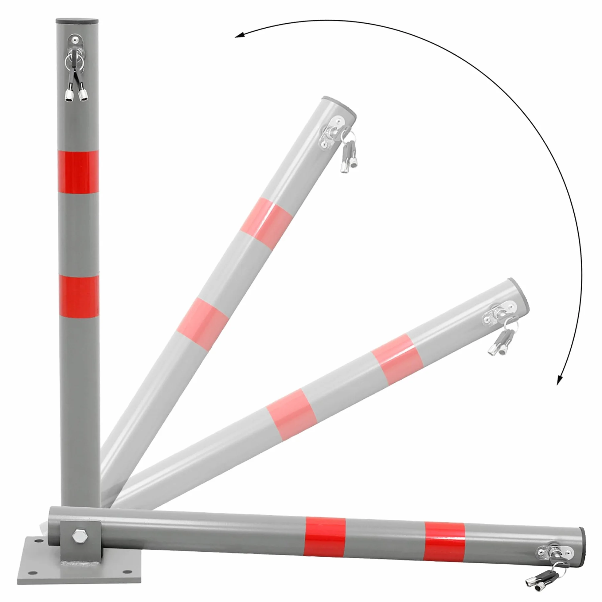 ECD Germany 1x skladany slupek parkingowy 68 cm okragly z czerwonymi pasami ostrzegawczymi i 3 kluczami Wykonany ze stali idealny do wyznaczania i blokowania miejsc parkingowych pelni funkcje bariery