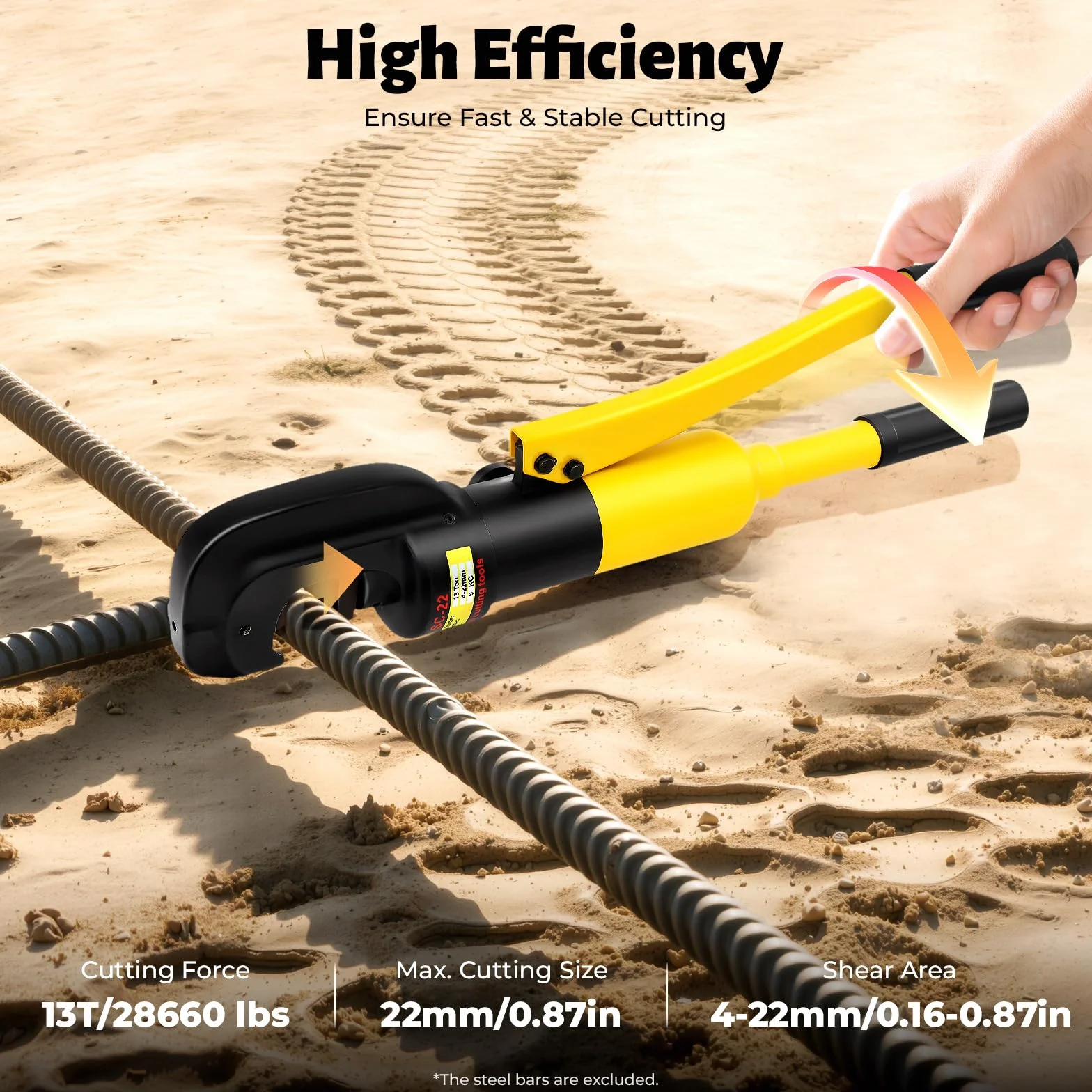 Hydrauliczna przecinarka do śrub 13T 4-22 mm, przecinak do stali z otworem C i wytrzymałą walizką – przenośne narzędzie tnące na placu budowy, elektryki, przemysłu – wytrzymałe nożyce hydrauliczne