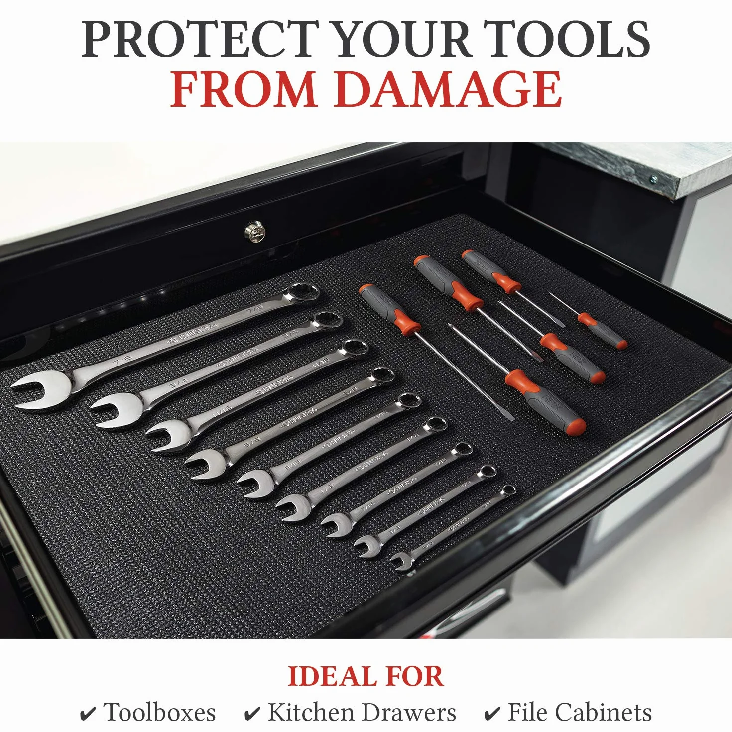 Change to B&C Home Goods Tool Box Liner - wkładka do szuflady z czarnym antypoślizgowym pudełkiem na narzędzia - wkładki do pudełka do ochrony Twoich narzędzi - łatwa regulacja w celu dopasowania do każdego rozmiaru