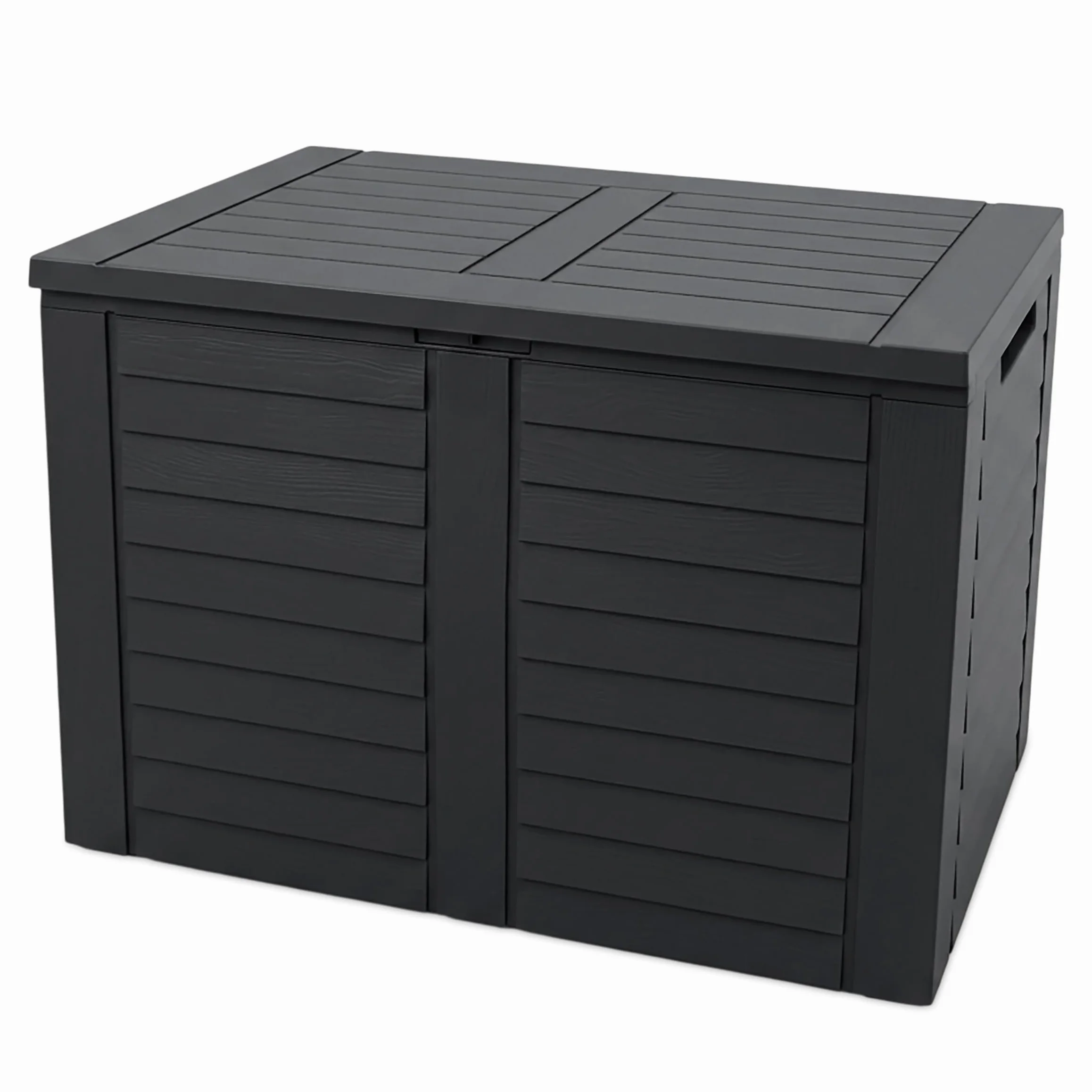Spetebo plastikowa skrzynia na poduszki antracytowa w stylu drewna - 75 x 53 cm - skrzynia do przechowywania z pokrywą 160 L na poduszki - skrzynia ogrodowa na poduszki szydełkowe, skrzynia na