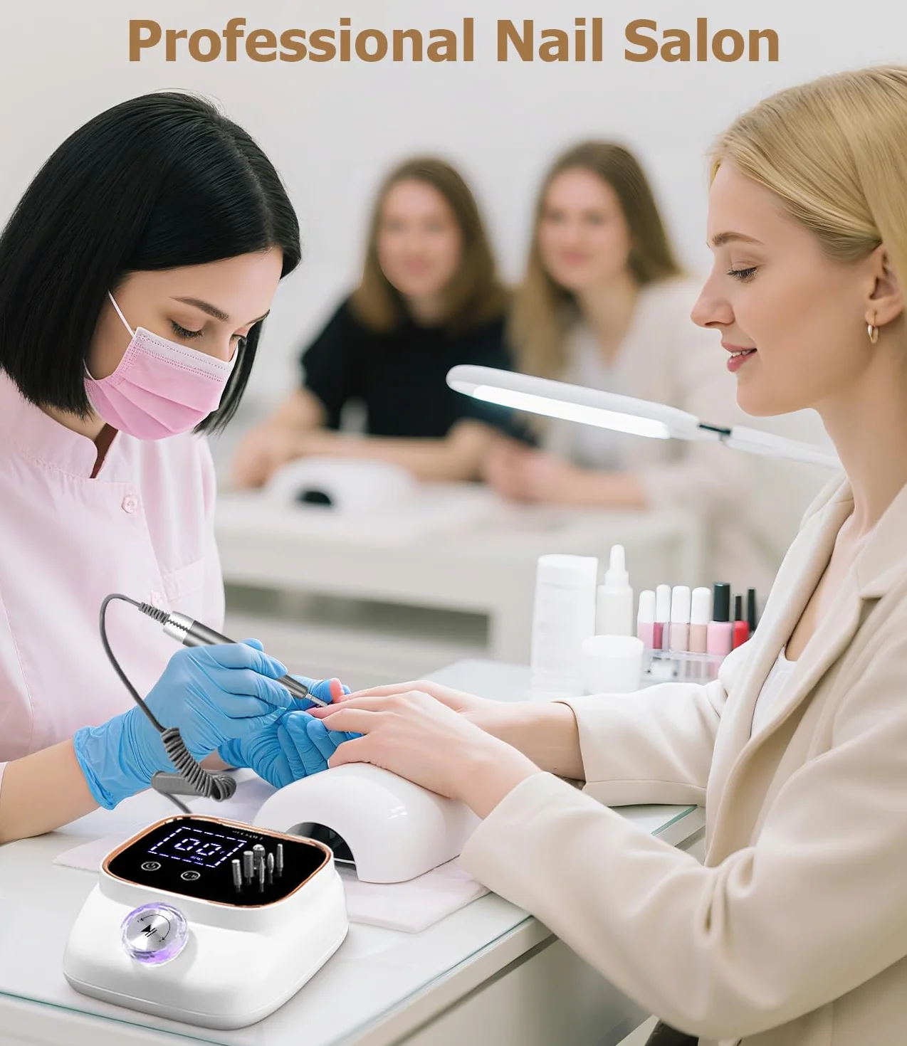 Elektryczna frezarka do paznokci 45000 obr./min, profesjonalna frezarka do paznokci żelowych, przenośny elektryczny pilnik do paznokci, wyświetlacz LCD, z pilnikiem do paznokci, zestaw