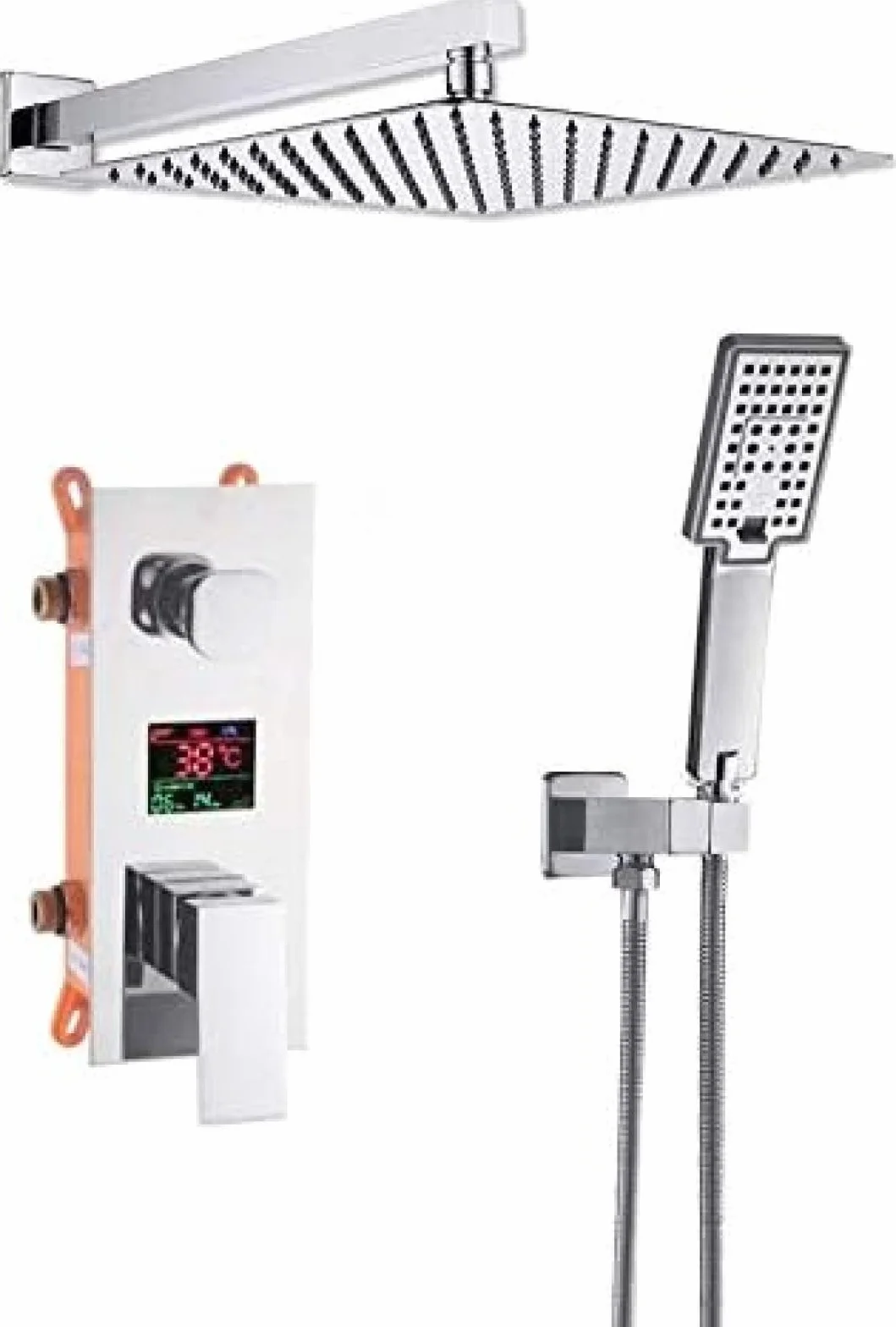 Zestaw baterii prysznicowej z wyświetlaczem cyfrowym do łazienki, chromowany, z deszczownicą, LCD, dwukierunkowy kran mieszający, system wannowo-prysznicowy, bateria wannowo-prysznicowa, 8 Inch Set