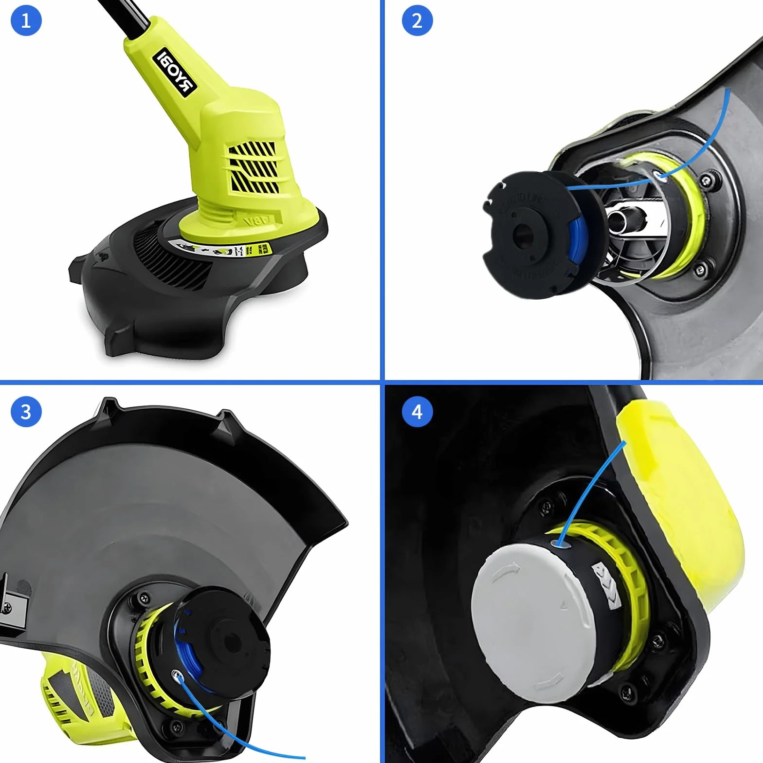 7 Pack Cewka do rozdrabniania Ryobi 18v 24v 40v, Nylon, 2mm Cewka drutu do przecinarki (6 cewek Kosiarka do trawy,1Pokrywa cewki