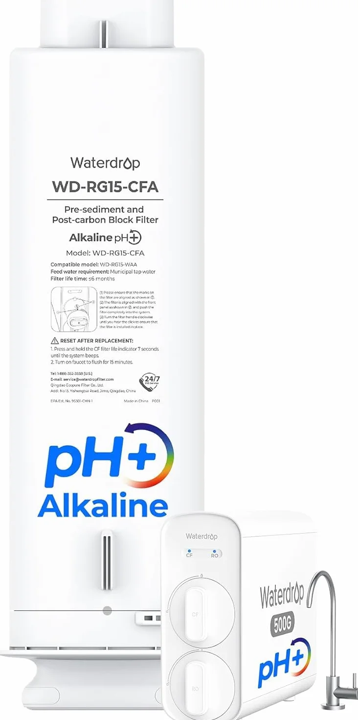 Filtr Waterdrop WD-G5P500A-CF, zamiana dla systemu odwróconej osmozy podzlewowego WD-G5P500A, 6-miesięczna żywotność