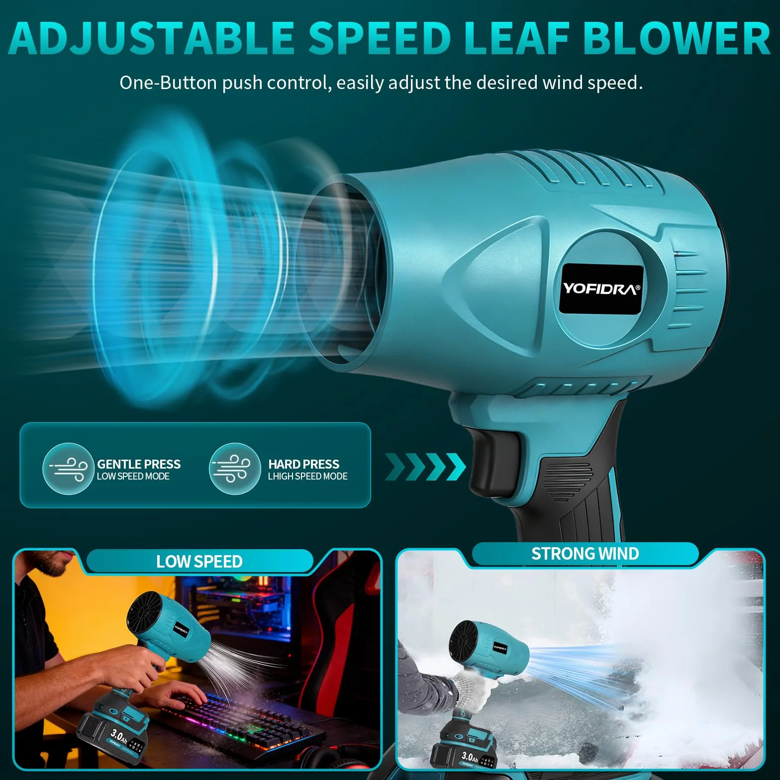 Akumulatorowa dmuchawa do liści Yofidra Turbo 160m/s 280000 obr/min 2x3000mAh