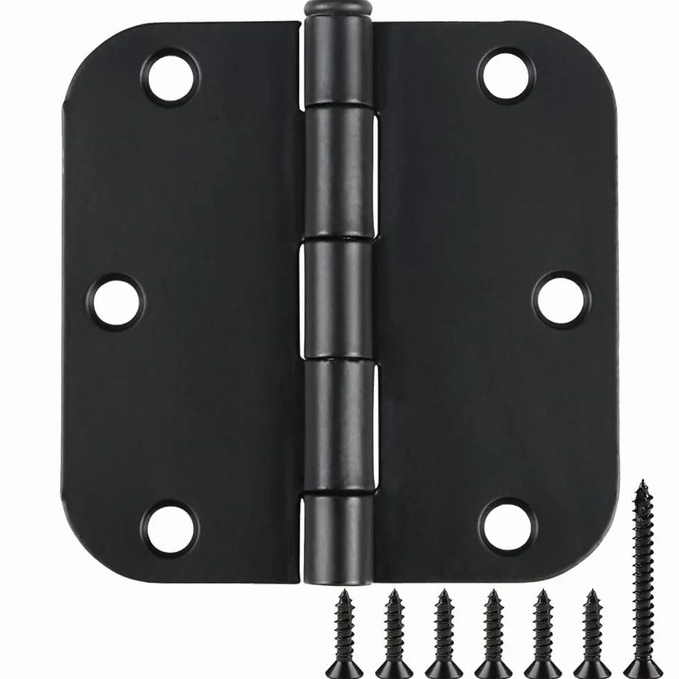 Zaokrąglone zawiasy drzwiowe 3-1/5.1 cm x 8,9 cm, promień 5/8, matowa czerń, 3 ½ cala, 18 sztuk, bez skrzypienia, zawiasy do drzwi, biura, sypialni, okna zewnętrznego, sprzętu budowlanego, schroniska