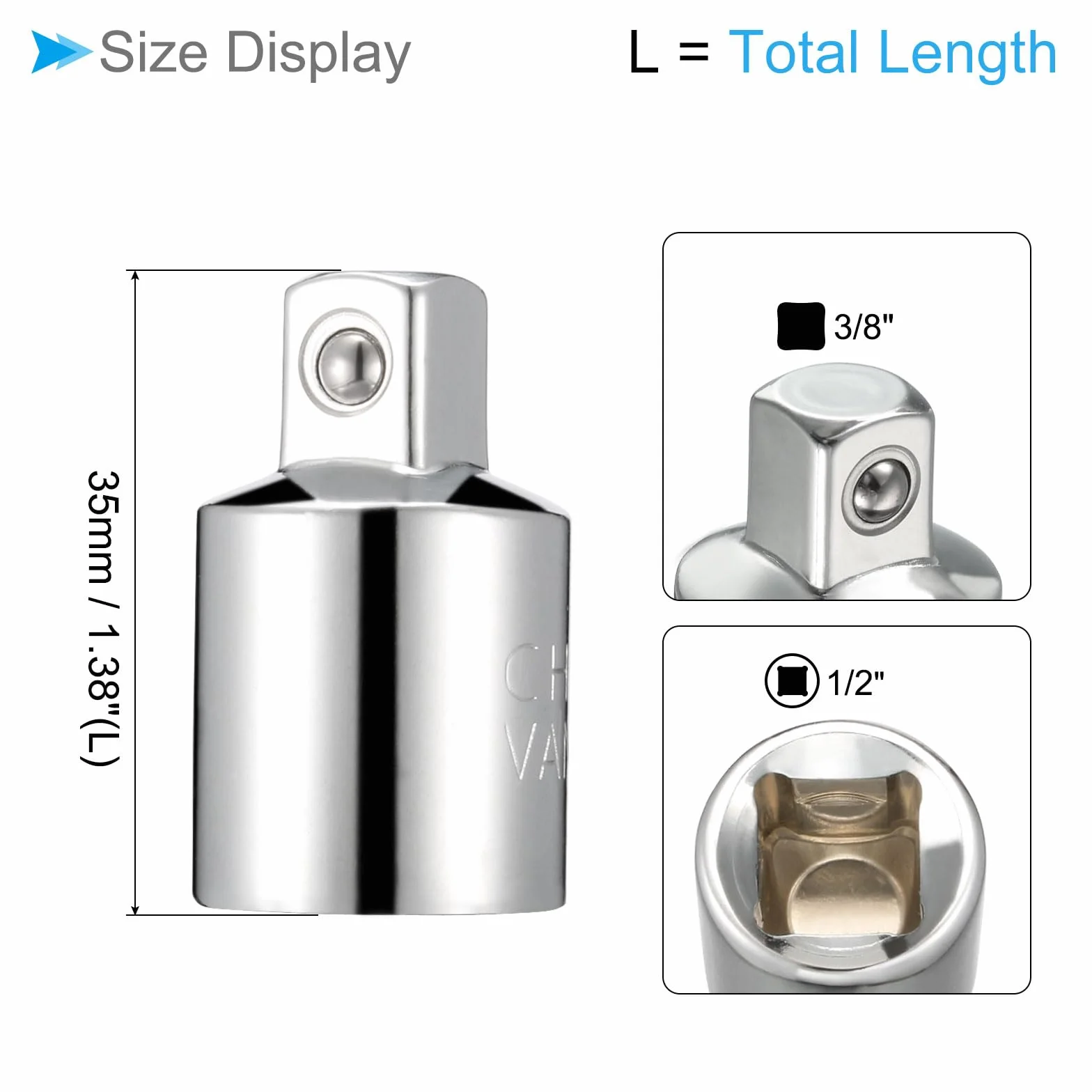 Adapter nasadowy udarowy, 1/2"F 3/8", M, reduktor kwadratowy Cr-V - (Zastosowania: klucz udarowy śrubokręt)