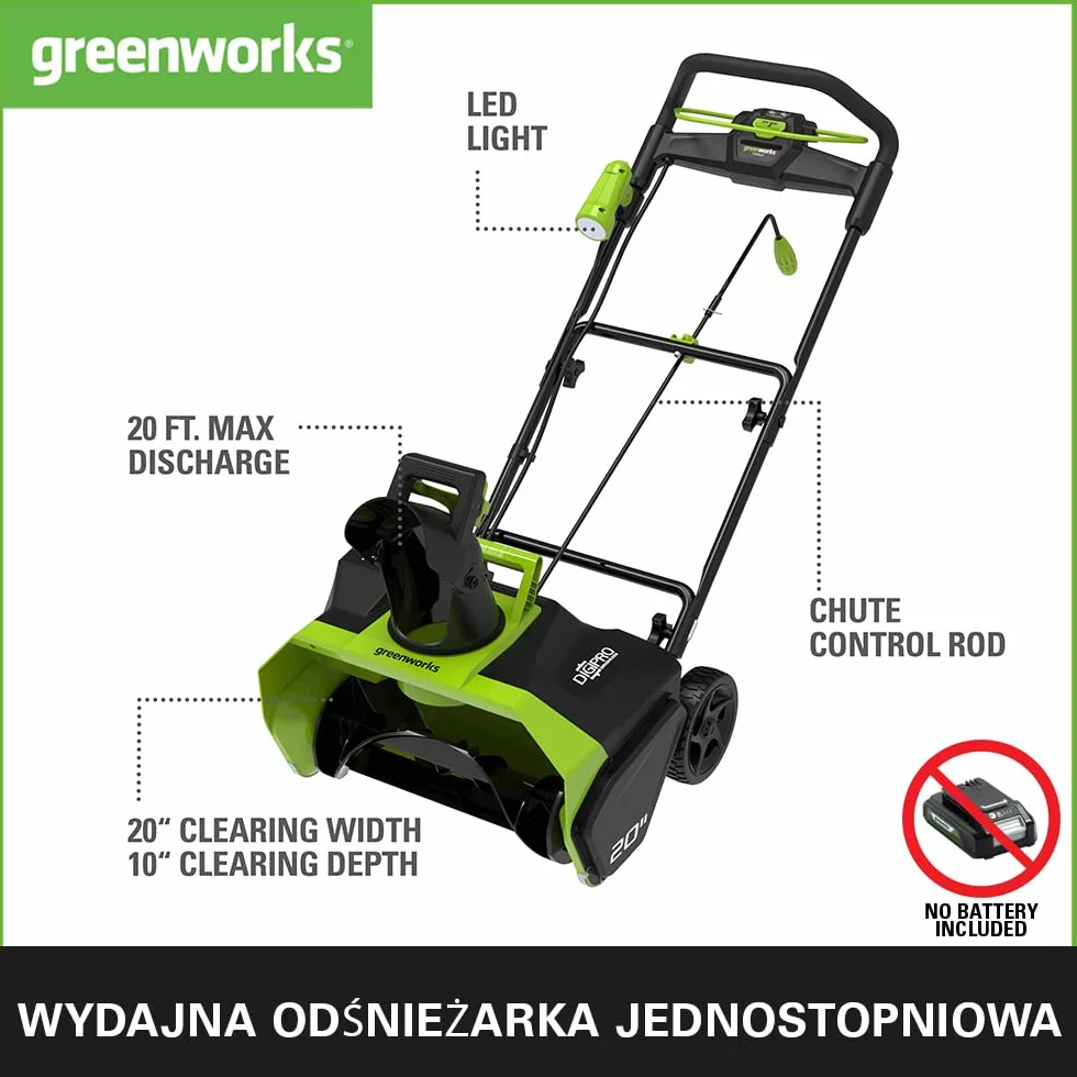 Greenworks GD40ST Akumulatorowa Odśnieżarka Jednostopniowa 51 cm 1900 obr/min 180° Bezszczotkowa