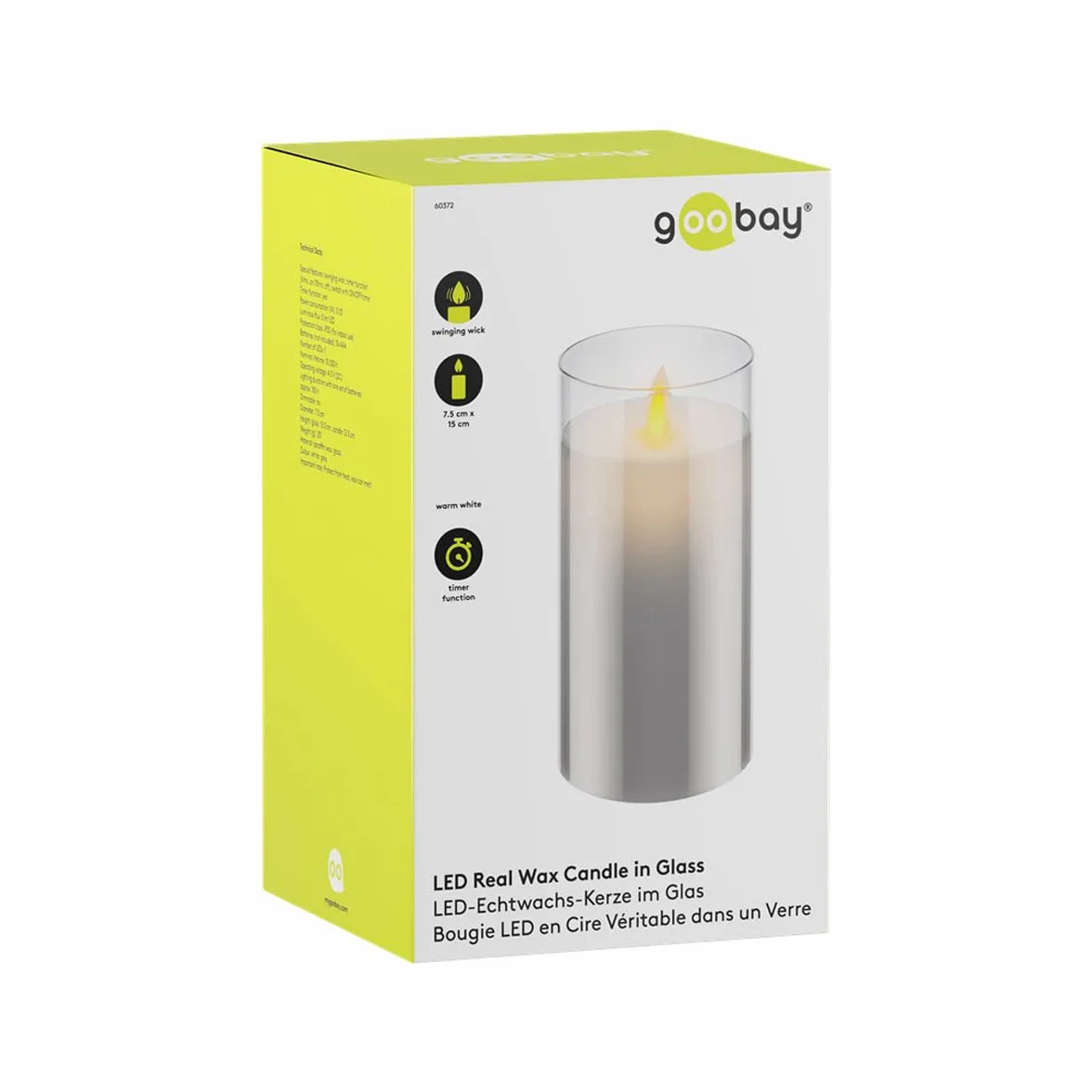 goobay 60372 Świeca LED z prawdziwego wosku w szkle 7 5 x 15 cm, szary