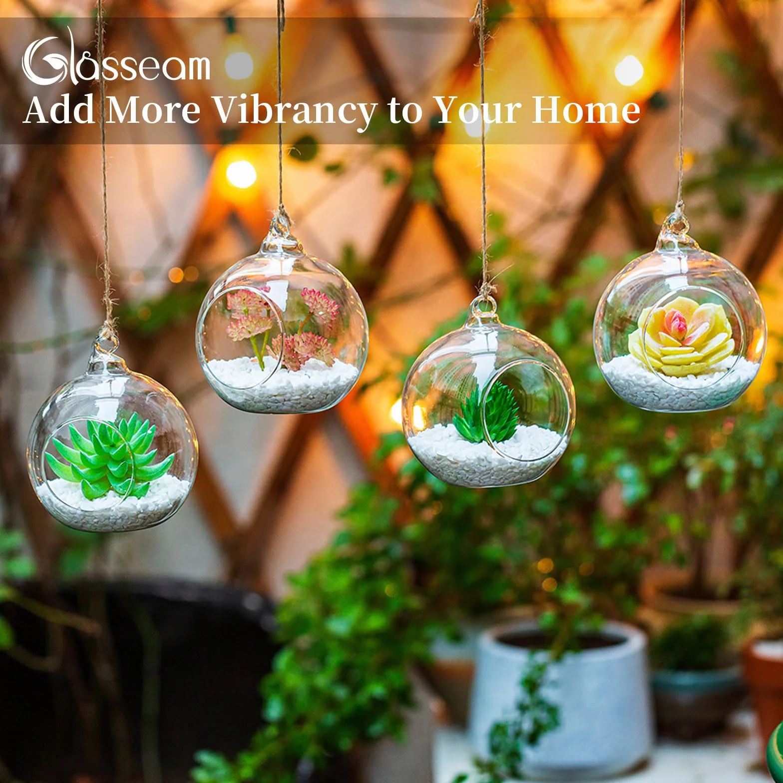 Glasseam Terrarium wiszące szklane 4 sztuki duży otwór wazon na rośliny kulki 10 cm kwiat wazon słoik kreatywne kulki szklane, projekt DIY ogród ślub w domu