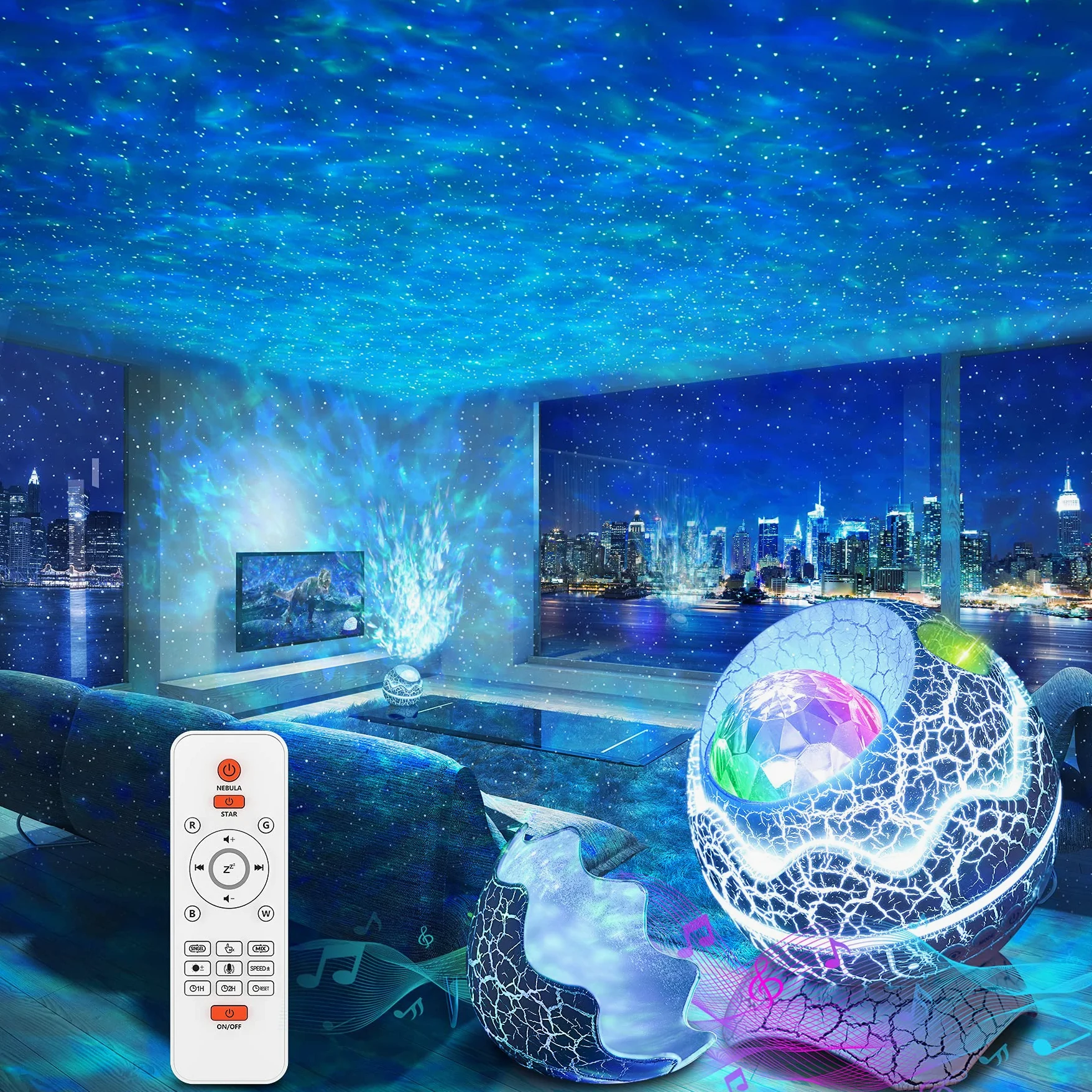Rossetta Galaxy Reflektor Gwiazdkowy do Sypialni, Pilot Zdalnego Sterowania, Głośnik Bluetooth, Lampka Nocna LED, 14 Kolorów, Pokoju Dziecięcego, Kina Domowego, Imprezę, Salonu