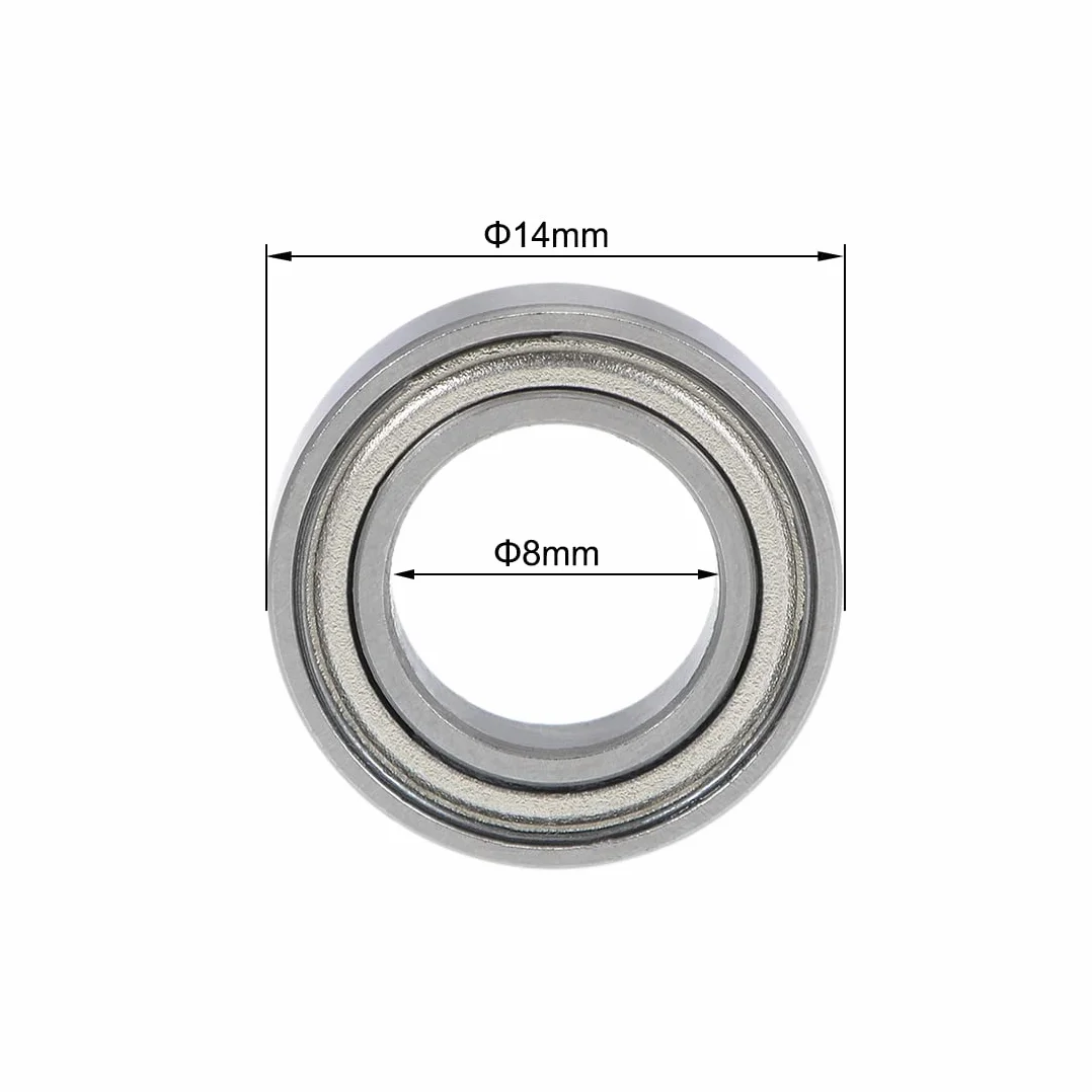 sourcing map 20 sztuk łożysko kulkowe zwykłe MR148ZZ 8 mm średnica wewnętrzna 14 mm średnica zewnętrzna 4 mm otwór podwójnie ekranowany stal chromowana Z2