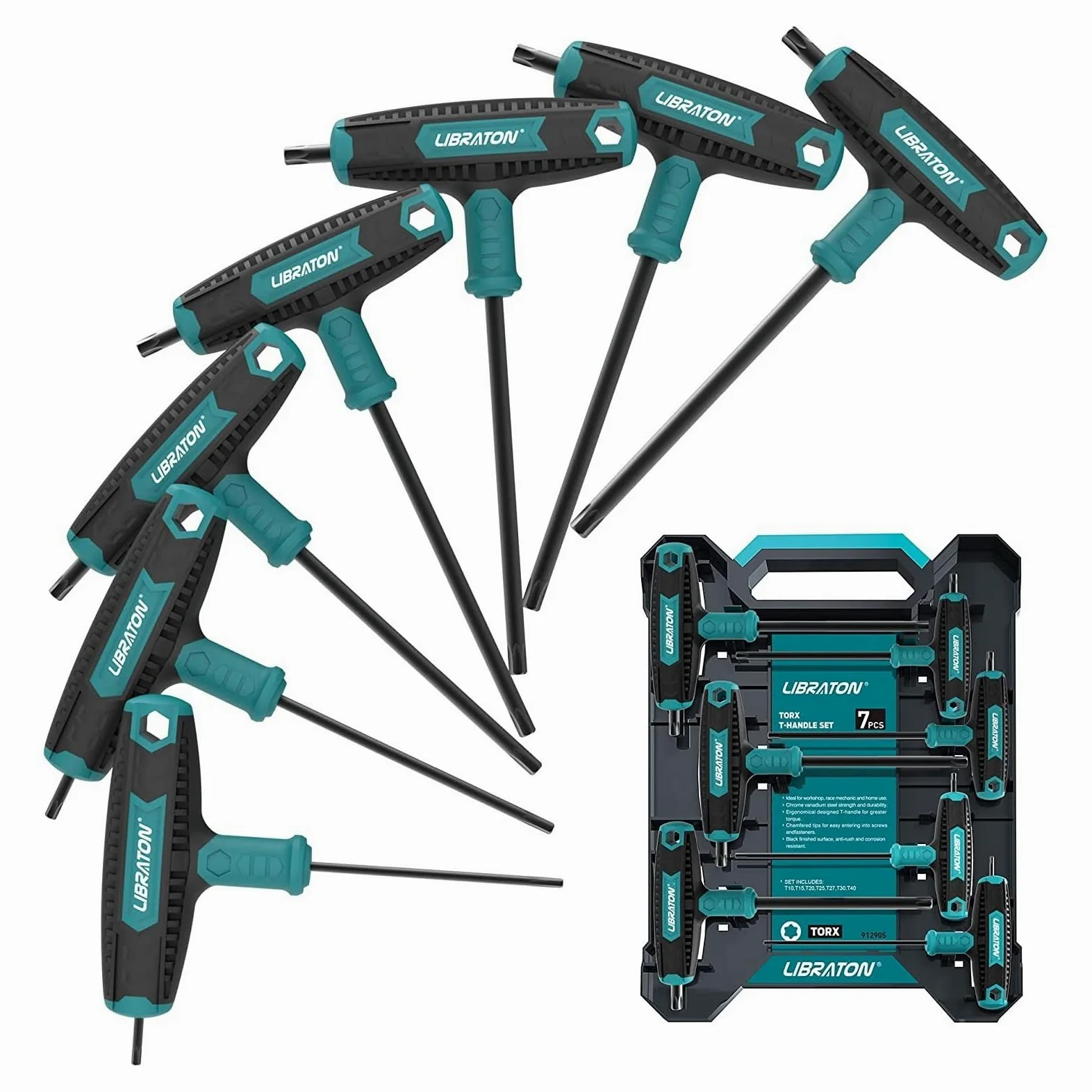 7 szt. Zestaw kluczy Torx z uchwytem T. Klucz z uchwytem T, konstrukcja z dwiema końcówkami, T10-T40, odpowiedni do śrub Auto narzędzie do naprawy rowerów