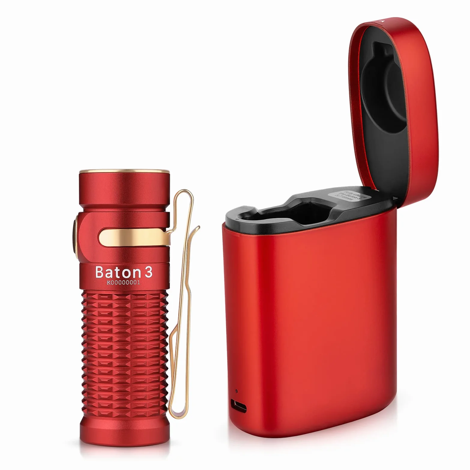 OLIGHT Zestaw latarki LED Baton3, ładowalna latarka 1200 lumenów 166 metrów, 6 trybów z pudełkiem ładowania, odporna na działanie IPX8 odpowiednia na kemping, wędrówki (czerwona edycja premium)